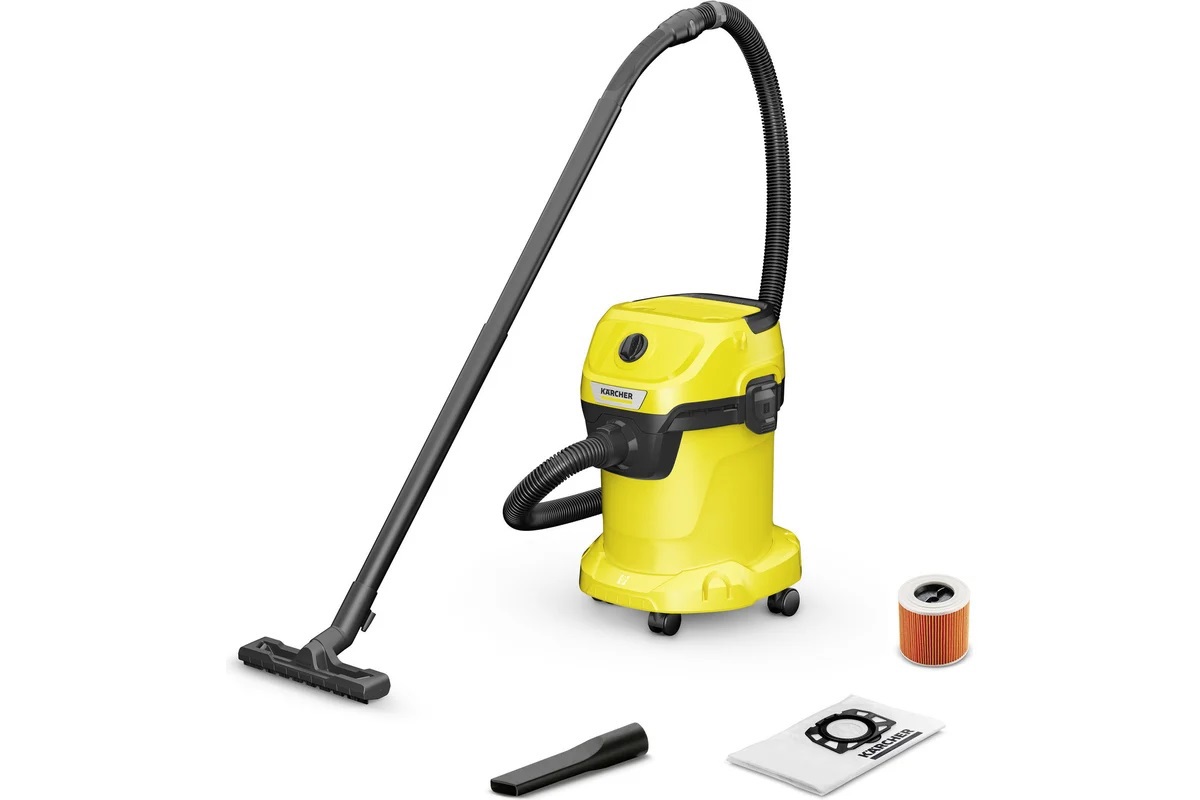 Изображение товара Пылесос с контейнером с влажной уборкой Karcher Wd 3 v-17/4/20 *eu 1000 Вт 17 л цвет жёлтый/золотой Изображение товара Пылесос с контейнером с влажной уборкой Karcher Wd 3 v-17/4/20 *eu 1000 Вт 17 л цвет жёлтый/золотой