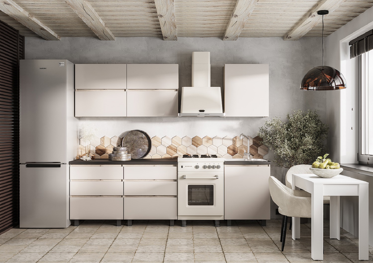 Изображение товара Кухня Берген лайт Арника 00-00161004 200x217x60 см ЛДСП цвет кашемировый белый