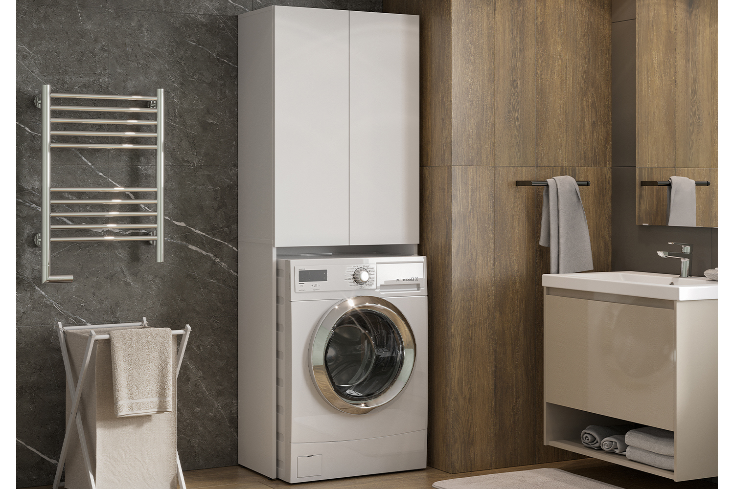 Изображение товара Пенал с нишей для стиральной машины Арника 64.2x180.8x34.9 см белый ЛДСП