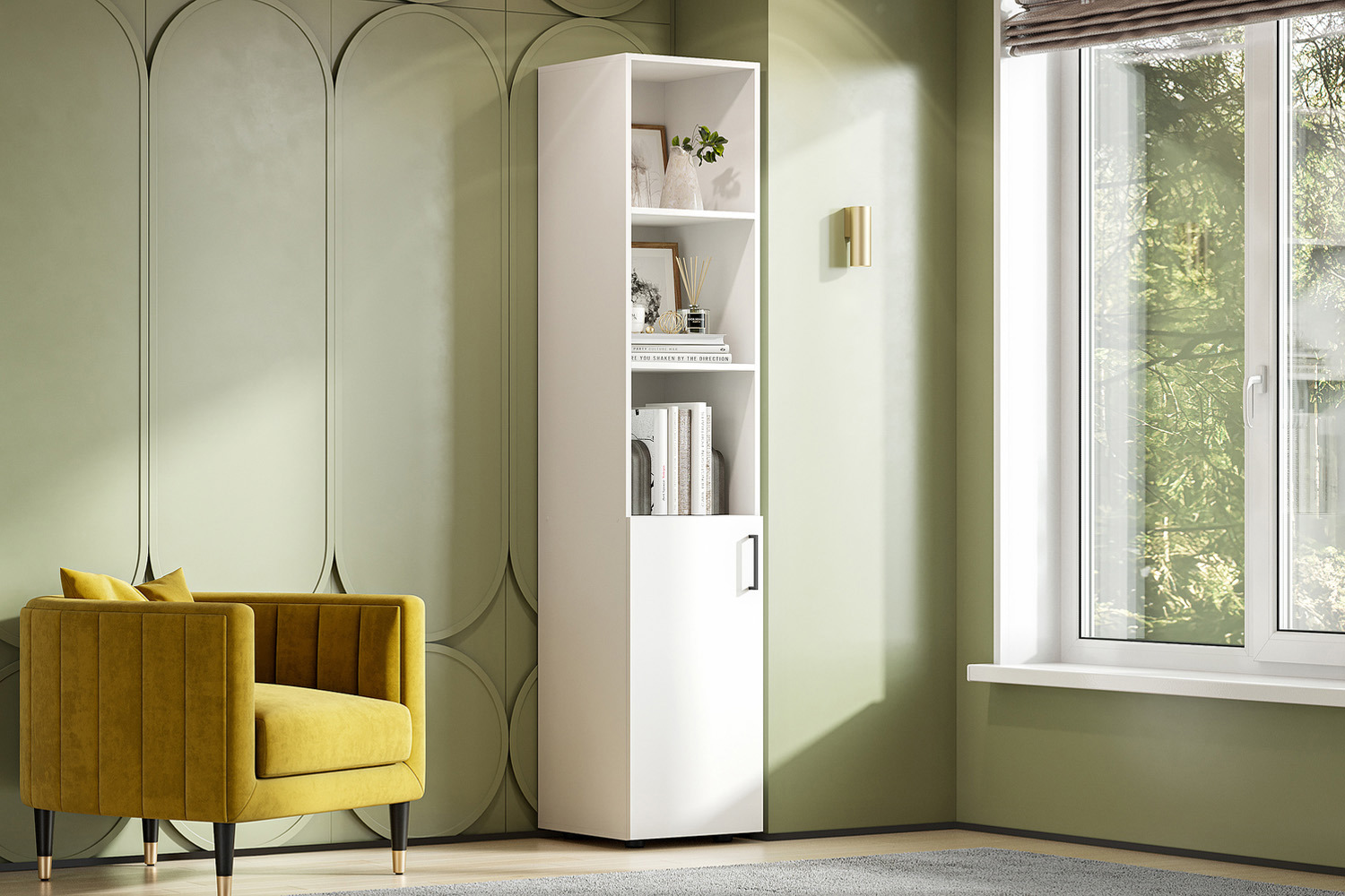 Изображение товара Шкаф распашной Арника Пенал ПН 11 1 дверь белый ЛДСП современный дизайн