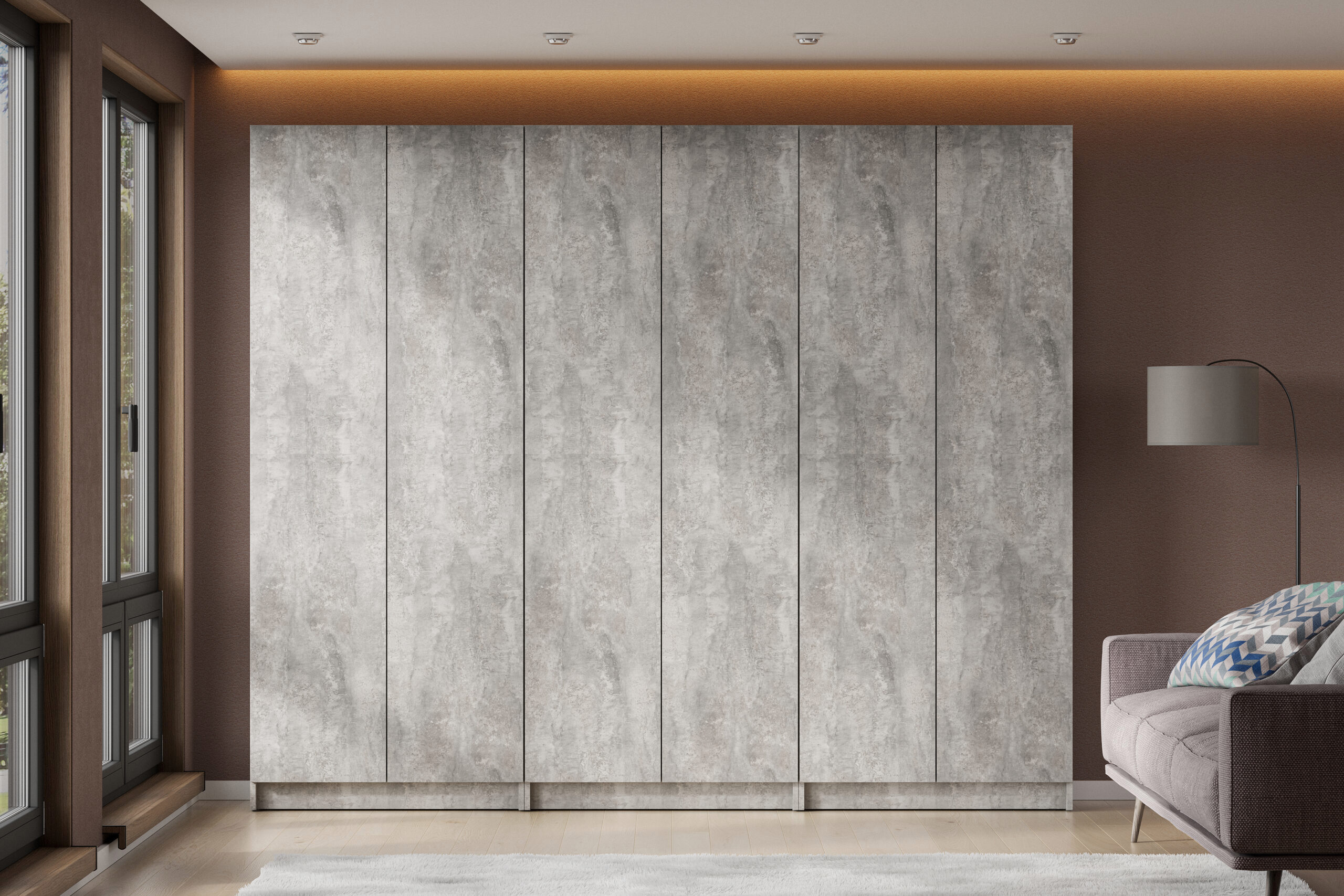 Изображение товара Шкаф распашной Арника Бали с 6 дверьми и 18 полками 240.3x200x38 см светлый цемент