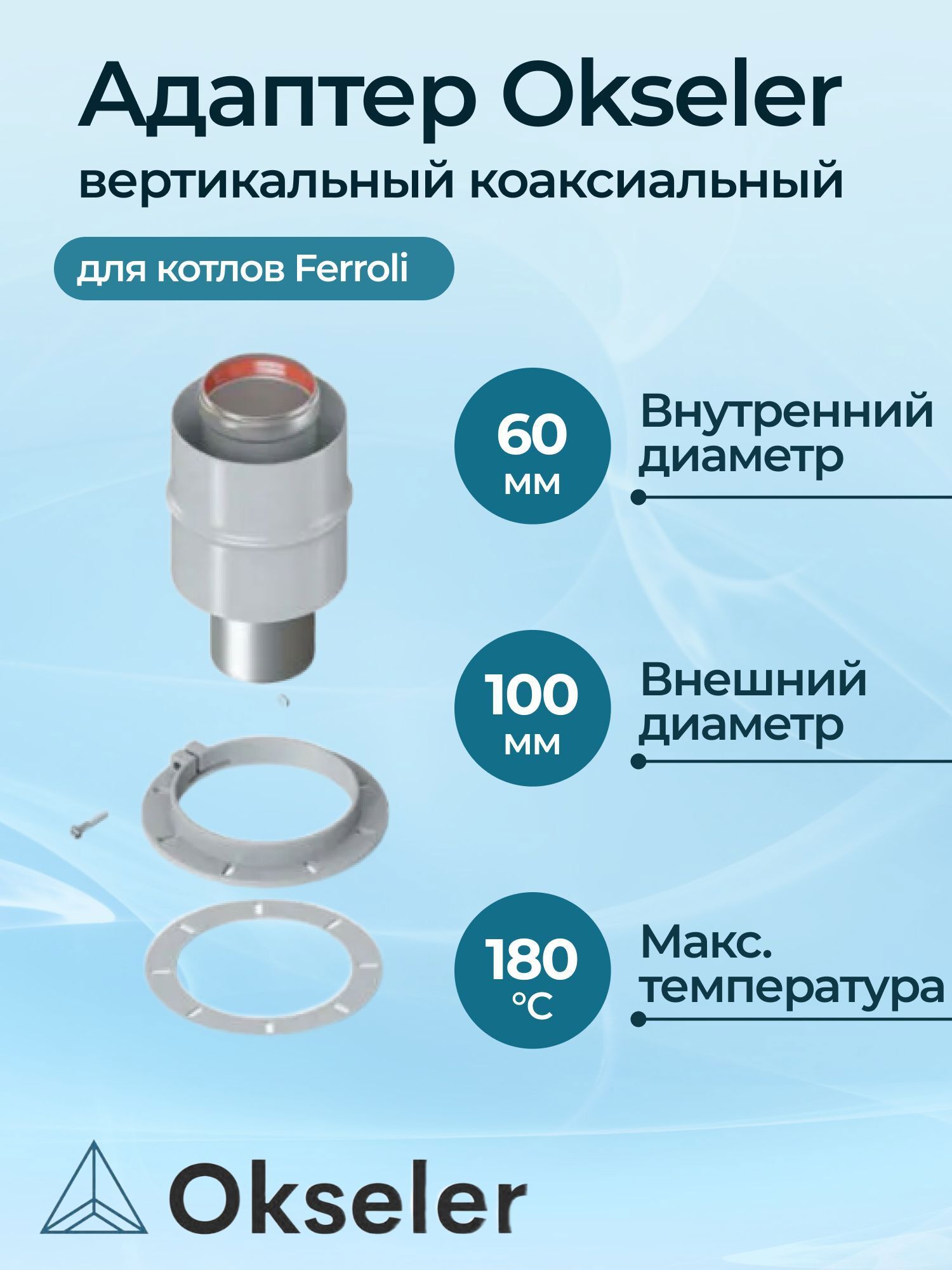 Изображение товара Комплект дымохода коаксильный Okseler D100 100x100 мм оцинкованная сталь oks00012