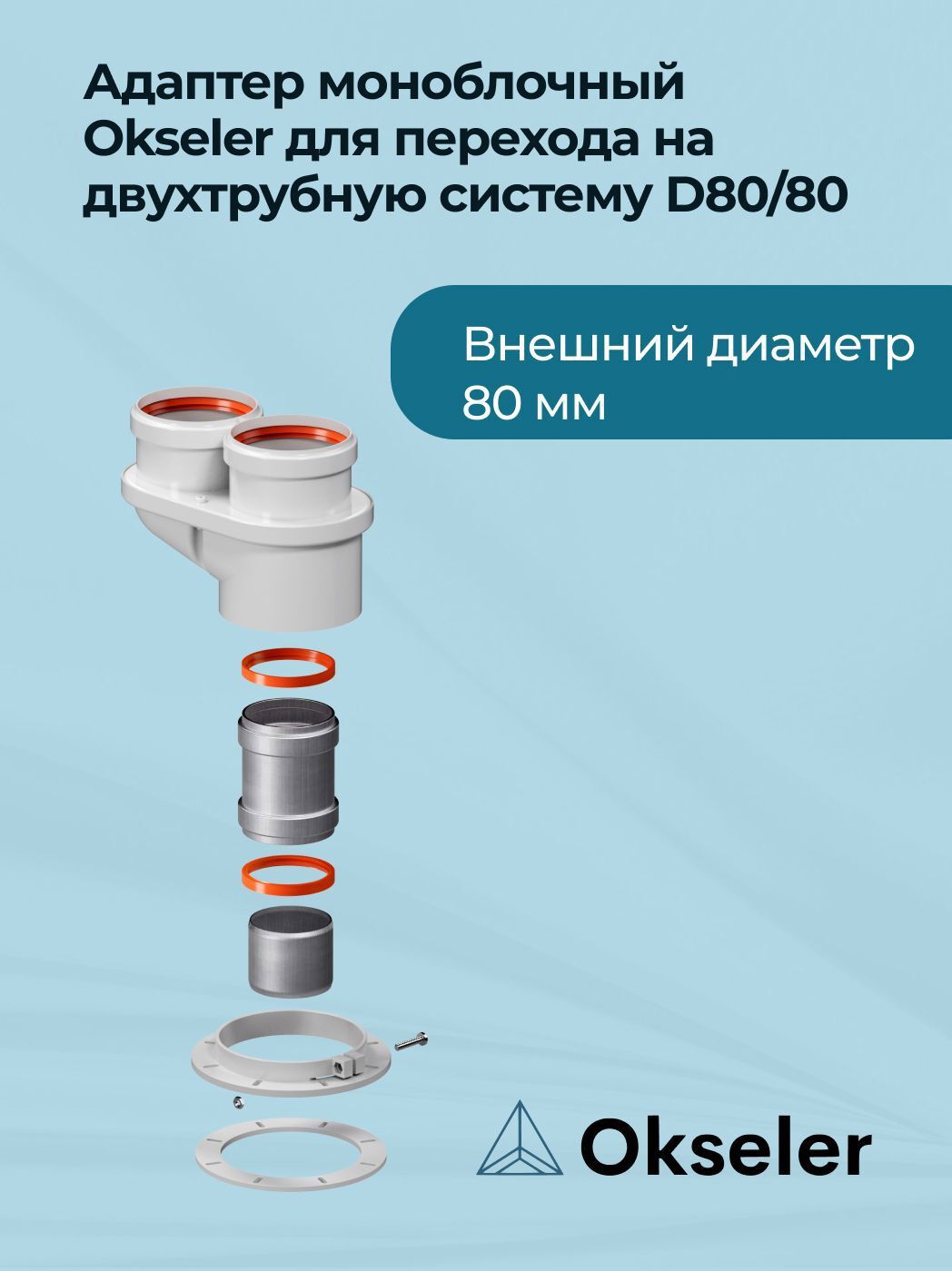 Изображение товара Комплект дымохода коаксильный Okseler D80 80/80 мм оцинкованная сталь для котлов