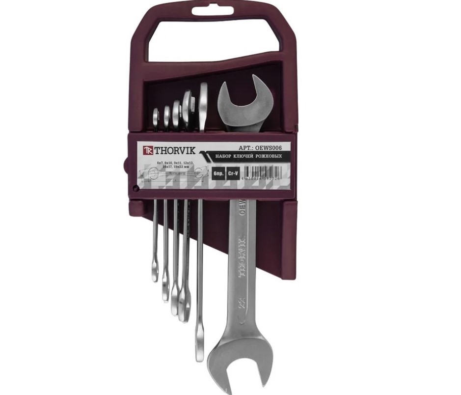 Изображение товара THORVIK OEWS006 набор рожковых ключей 6 шт 6 7 8 9 10 11 12 13 14 17 19 22 мм