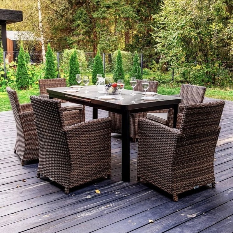 Изображение товара Садовая мебель для обеда Royal family Fiona/Ludwig искусственный ротанг коричневый 7 предметов