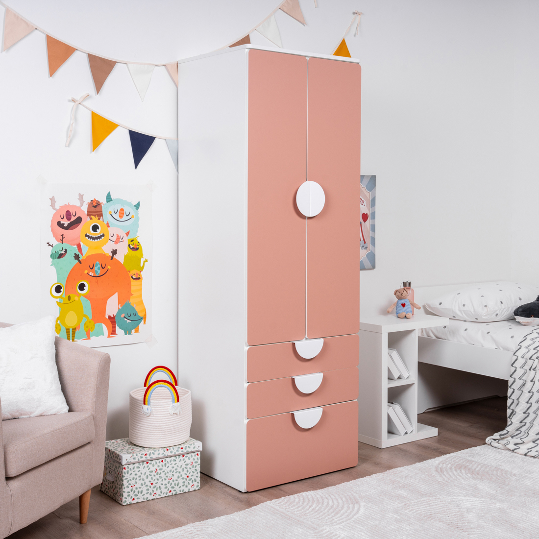 Изображение товара Шкаф распашной Гуд лакк Пикси с 2 дверями 3 ящиками и полкой 61x183x57 см ДСП цвет мечтательный пион