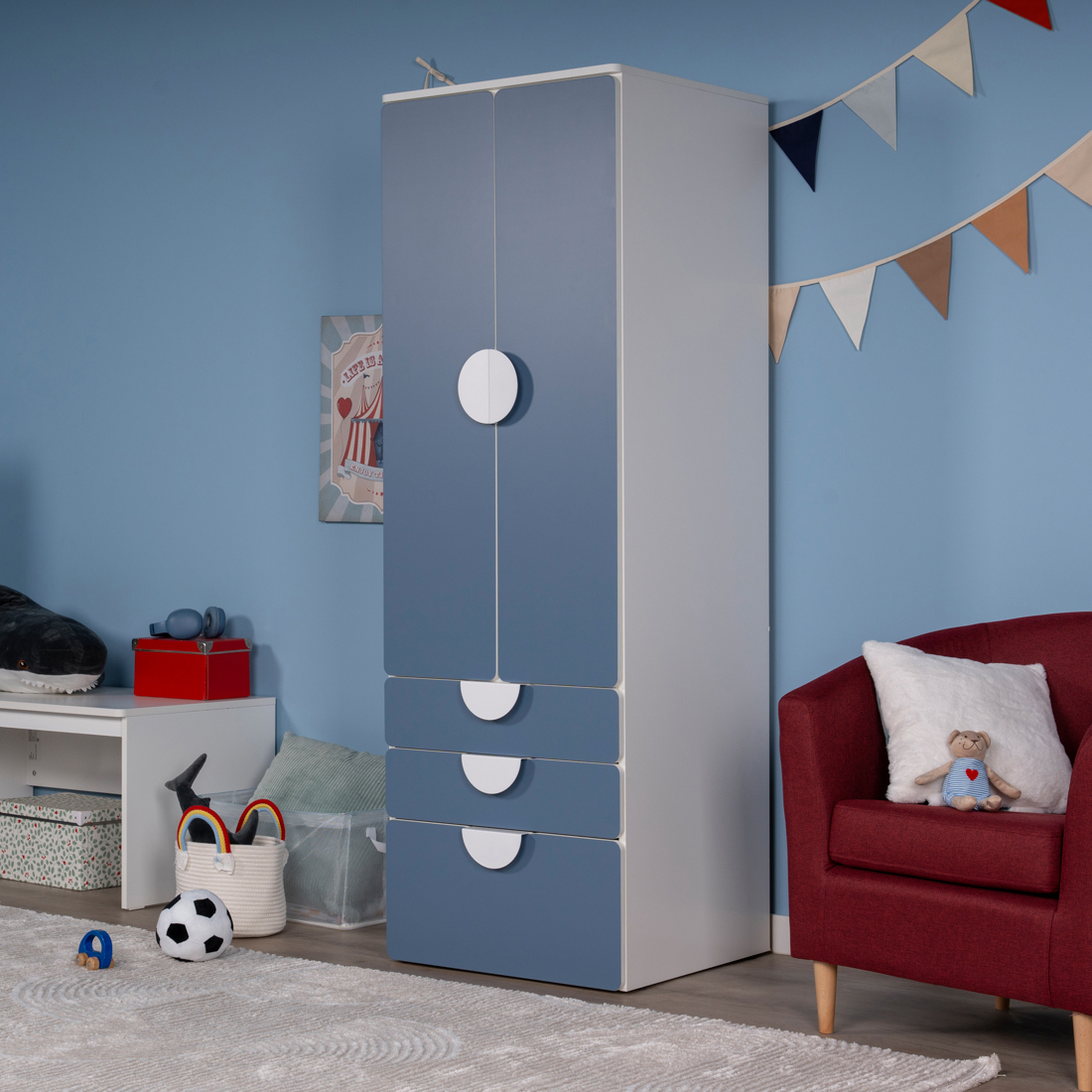 Изображение товара Шкаф распашной ПИКСИ Гуд лакк 2 двери 3 ящика и полкой 61x183x57 см