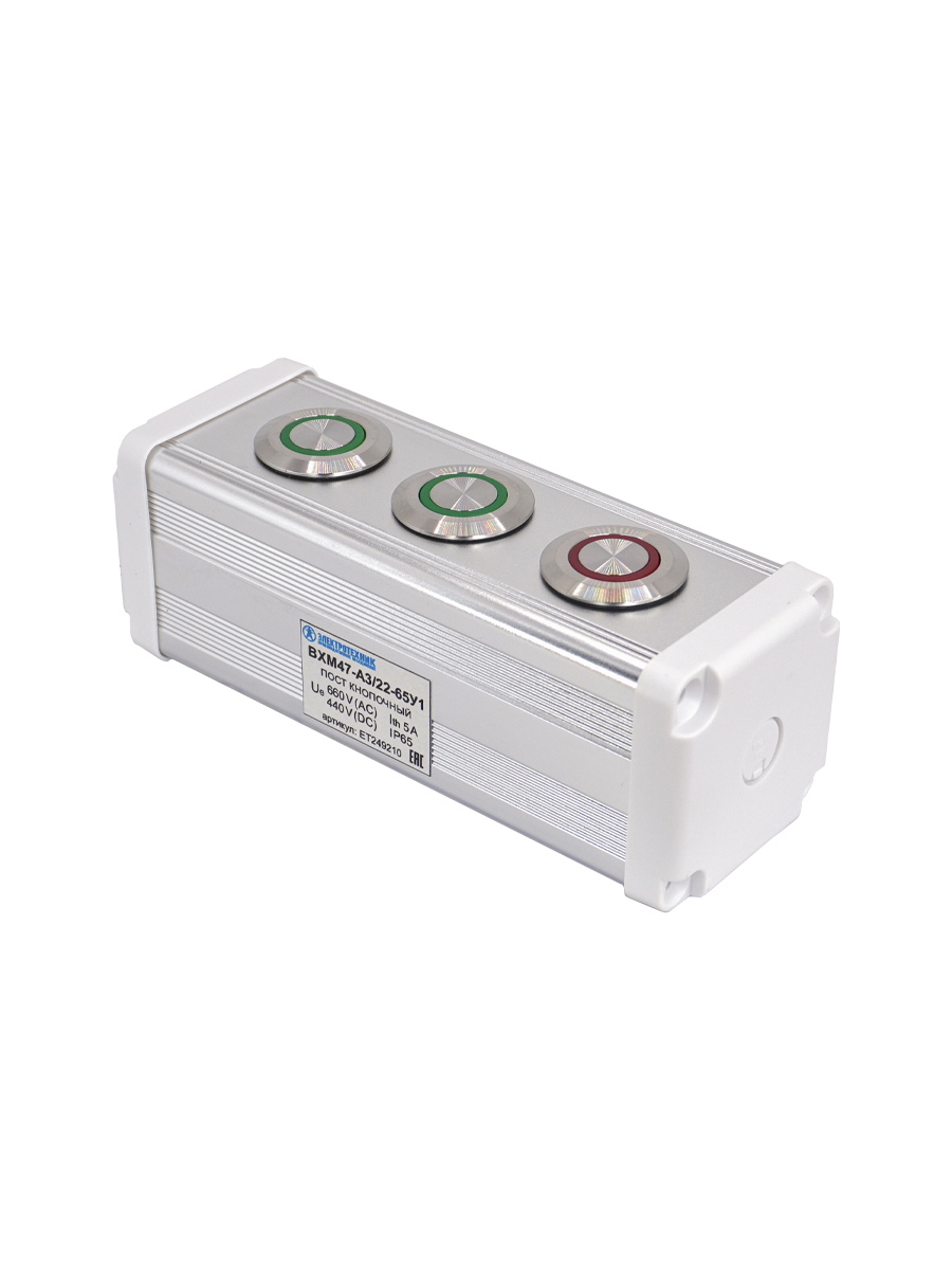 Изображение товара Пост управления Электротехник BXM47-A3/22-65У1 3 модуля IP65 цвет зеленый/зеленый/красныйалюминиевый сплав