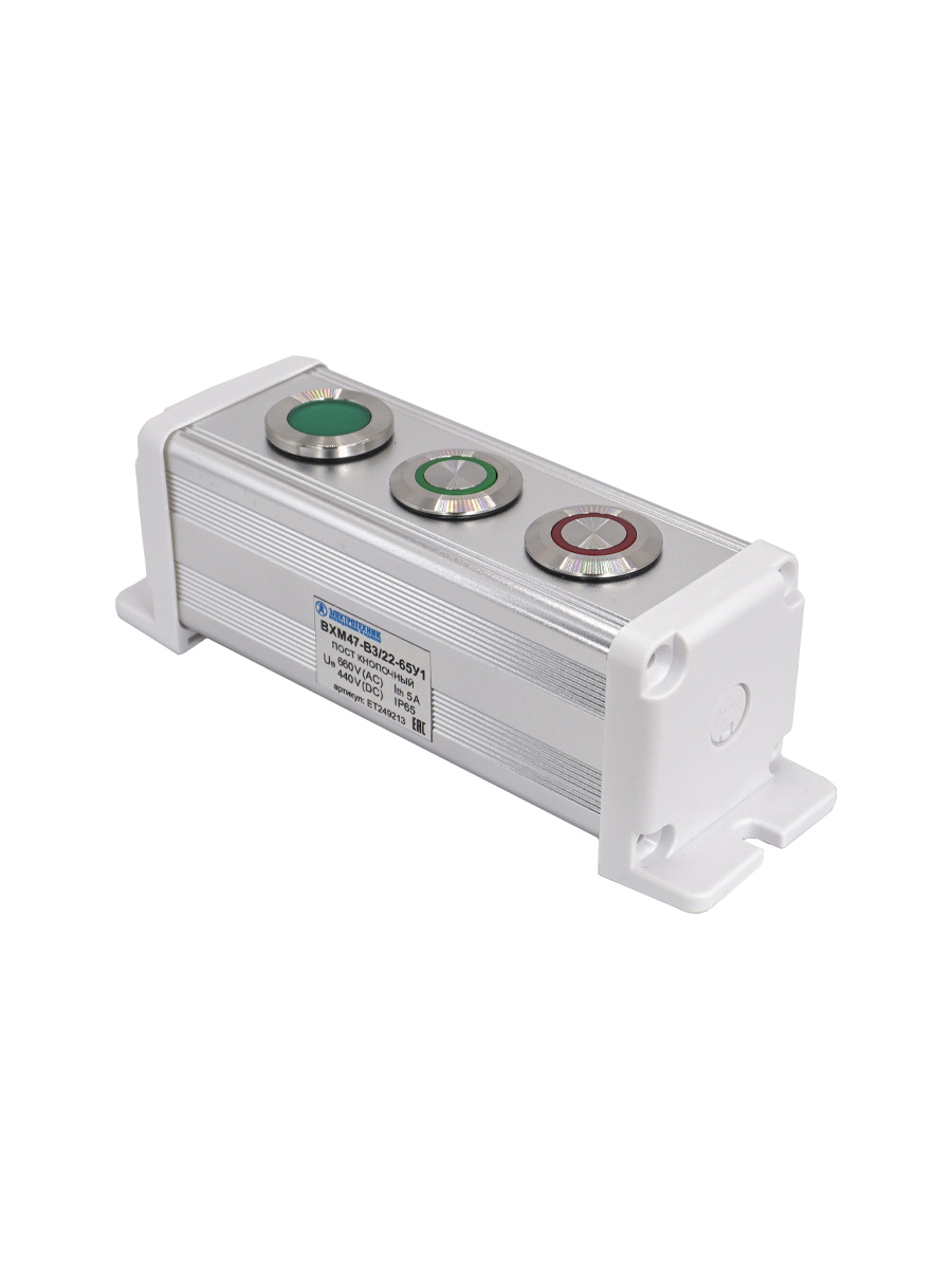 Изображение товара Пост управления ВХМ47 IP65 3 модуля, алюминиевый сплав, зелёный/зелёный/красный