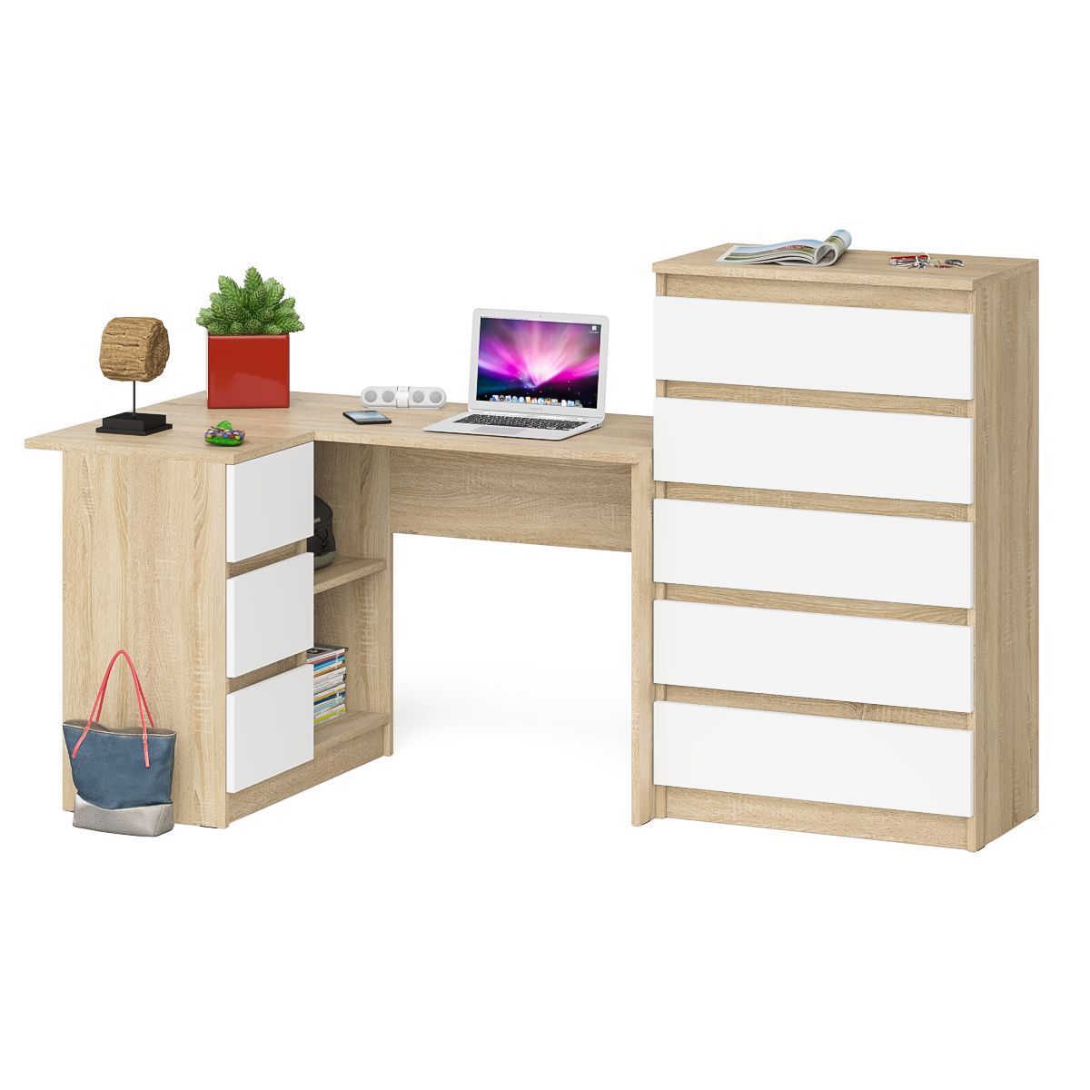 Изображение товара Компьютерный стол и комод СВК Мори МС-16 угловой левый 195х114х85 см