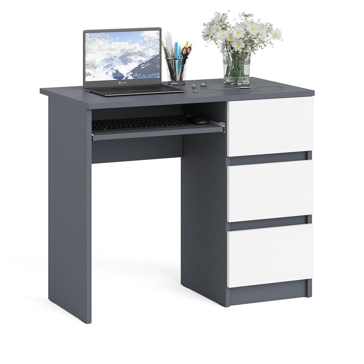 Изображение товара Стол компьютерный Мори МС-6 правый 90x77x50 см ЛДСП белый графит офисный