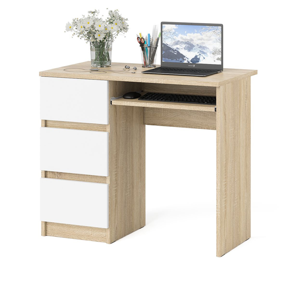 Изображение товара Стол компьютерный СВК Мори МС-6 левый 90x77 см белый/дуб сонома