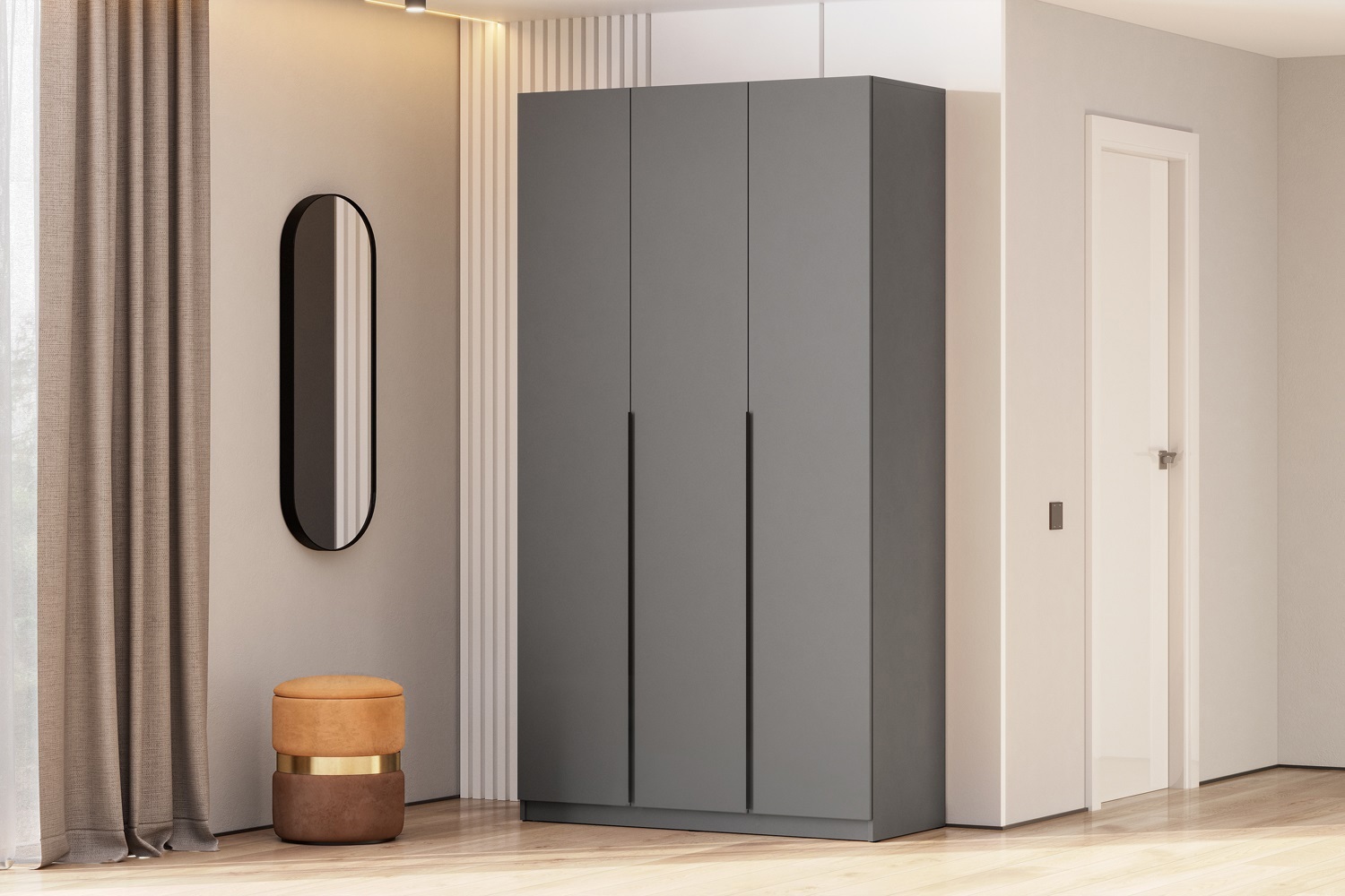 Изображение товара Шкаф распашной Арника с 3 дверями и 7 полками графит 120.1x221.6x50.6 см