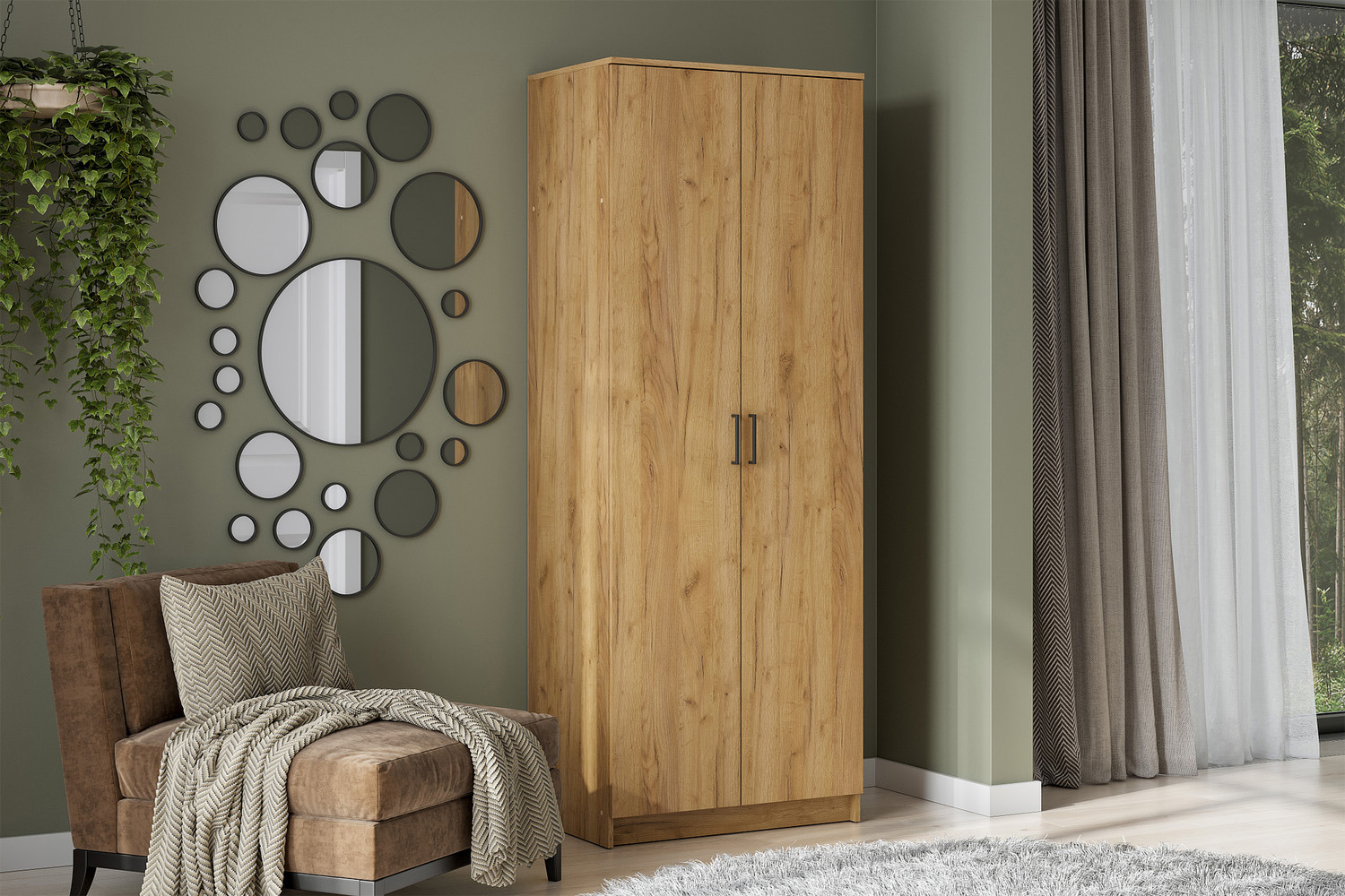 Изображение товара Шкаф распашной Арника ШК 2 дуб золотой 80x210x51 см ЛДСП современный дизайн