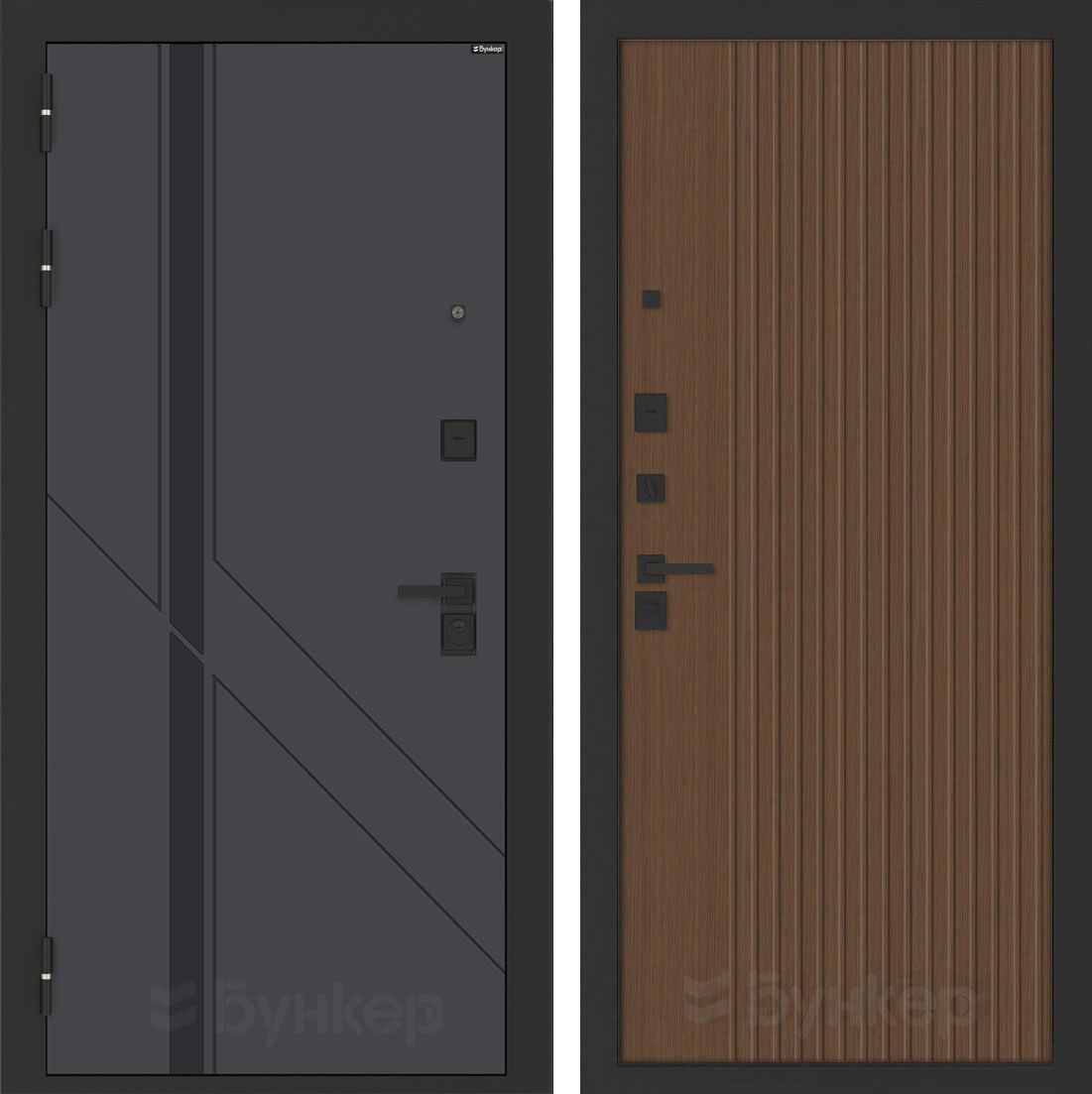 Изображение товара Входная дверь Бункер BN-12 левая 205x88 см Веллюто оскуро/дуб кантри темный