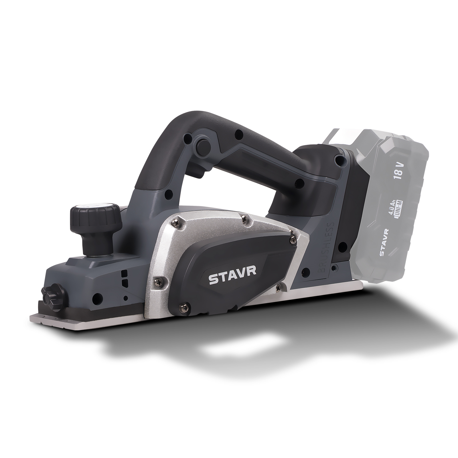 Изображение товара Рубанок аккумуляторный Stavr SPL 18BL-82 18V UNI-M ширина строгания 82мм глубина 2мм 3 размера фасок