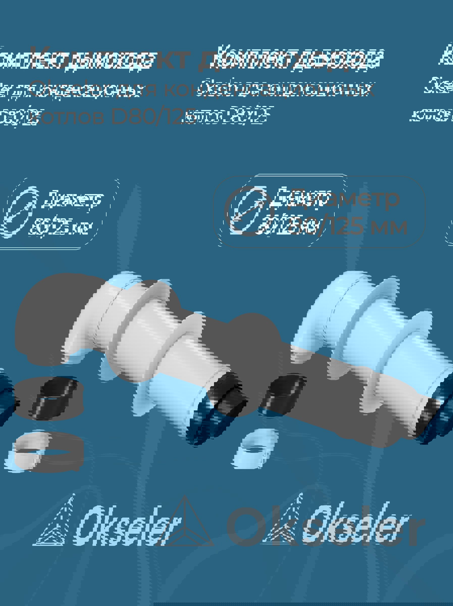 Изображение товара Комплект дымохода коаксильный Okseler D125 210x155 мм оцинкованная сталь