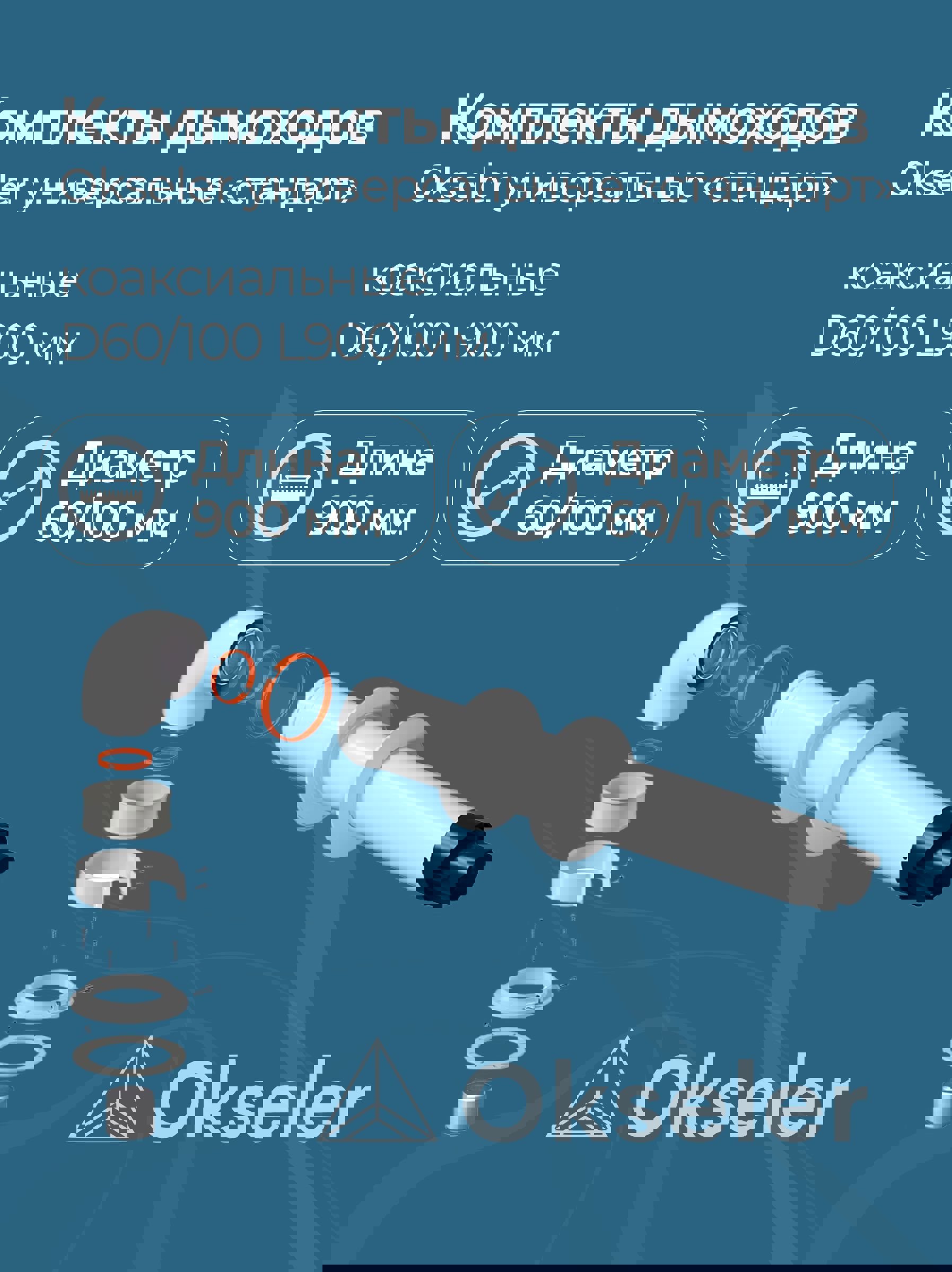 Изображение товара Комплект коаксильного дымохода OKSELER D100 50x108 мм оцинкованные сталь алюминий 1155 мм