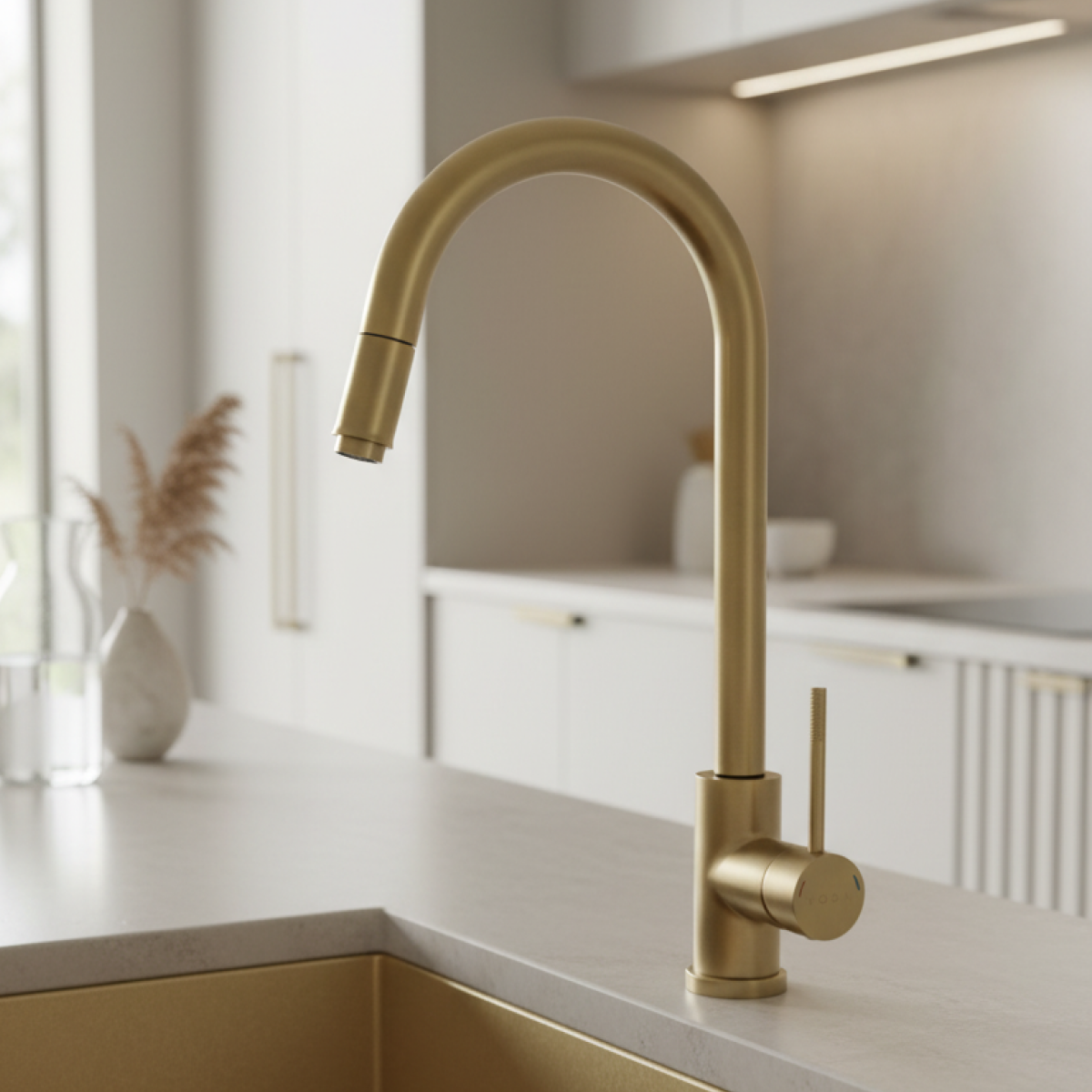 Изображение товара Смеситель для кухни Voda Vessel Gold с выдвижным изливом и золотым покрытием