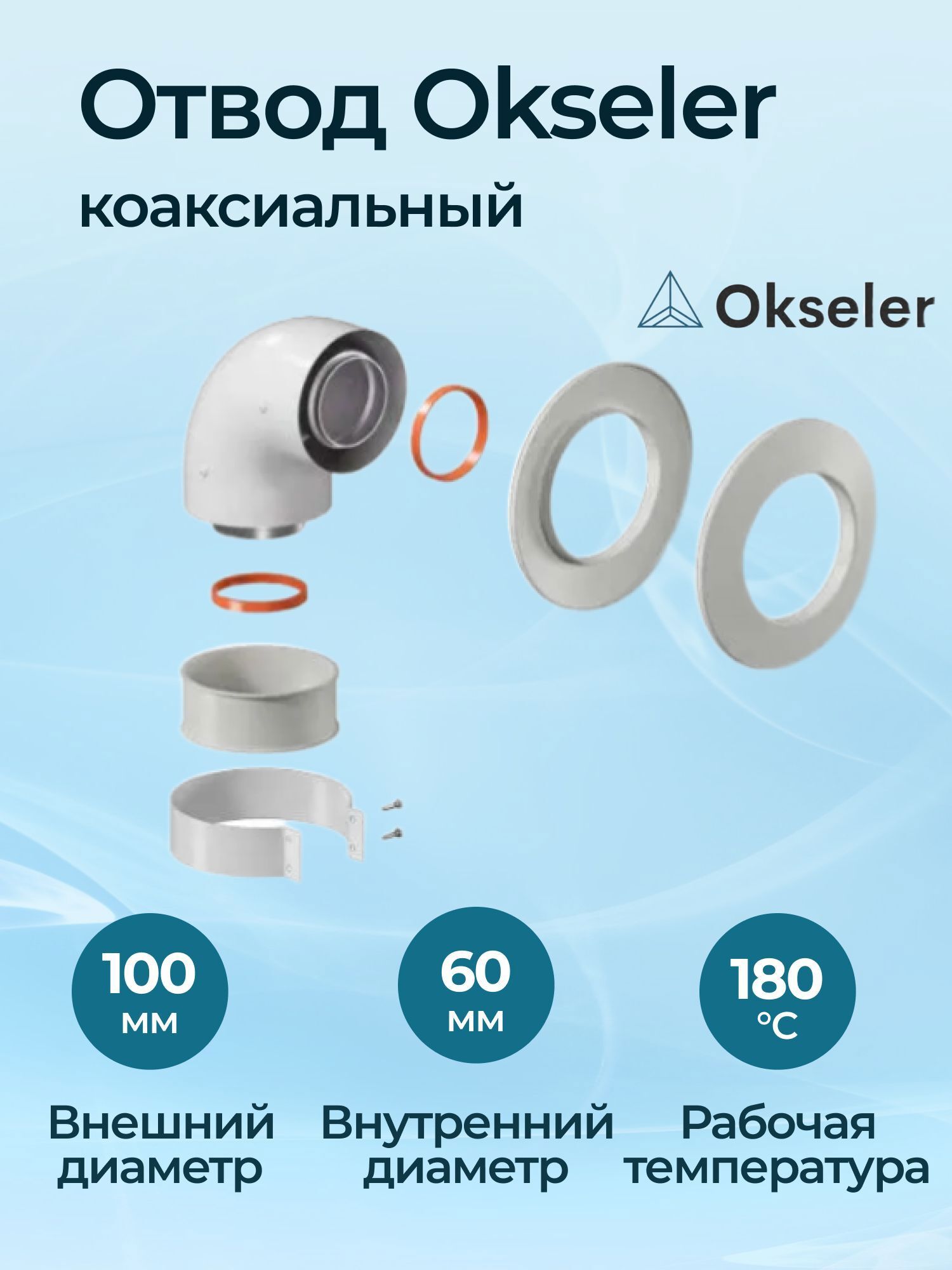 Изображение товара Комплект дымохода коаксильный Okseler D100 185x145 мм оцинкованная сталь