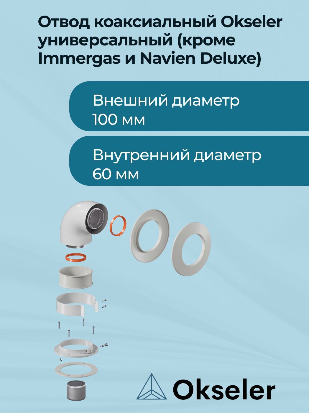 Изображение товара Комплект дымохода коаксильный Okseler D100 185x145 мм для котлов Россия