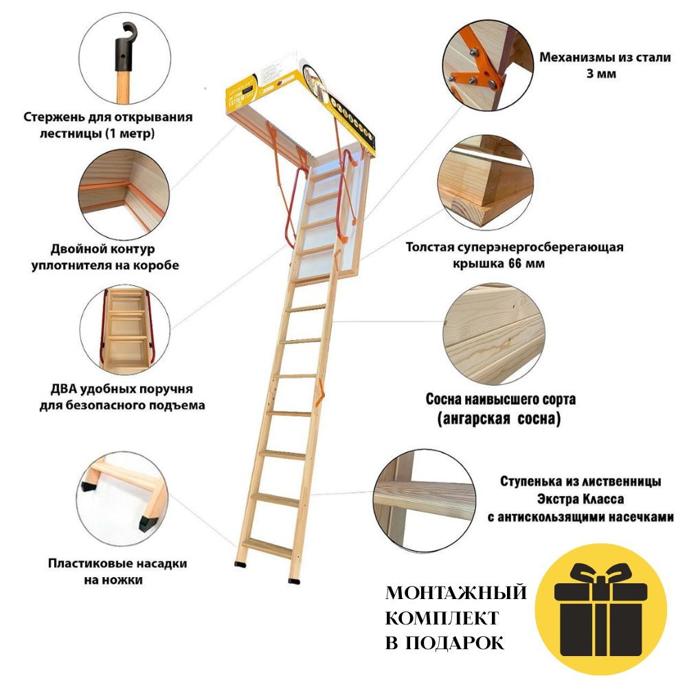 Изображение товара LRF Termo Extrem Lux - утепленная чердачная лестница 66 мм, 3 секции, 600x1200x2800 мм