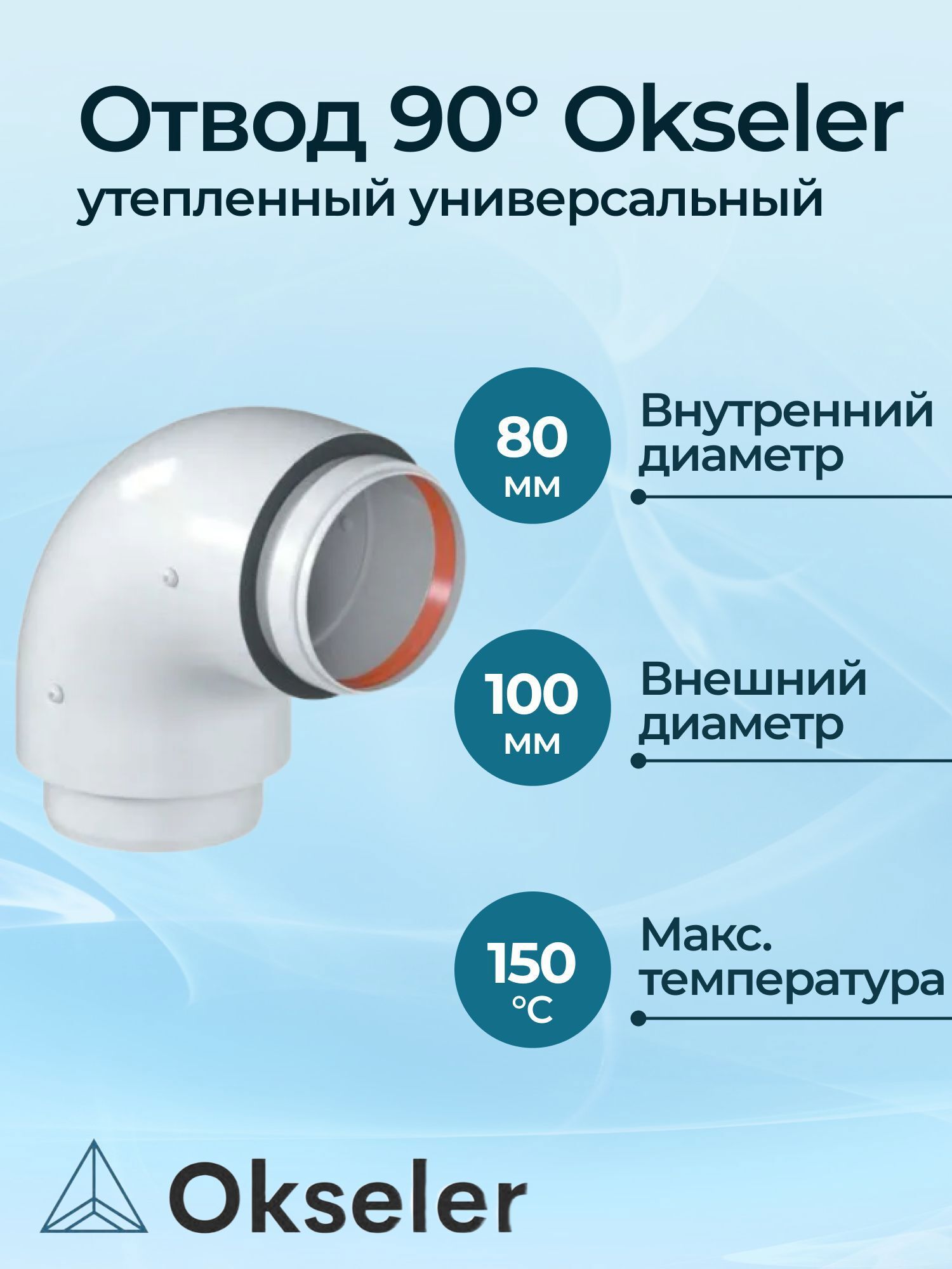 Изображение товара Комплект дымохода коаксильный Okseler D100 185x145 мм с утеплителем и оцинкованным отводом