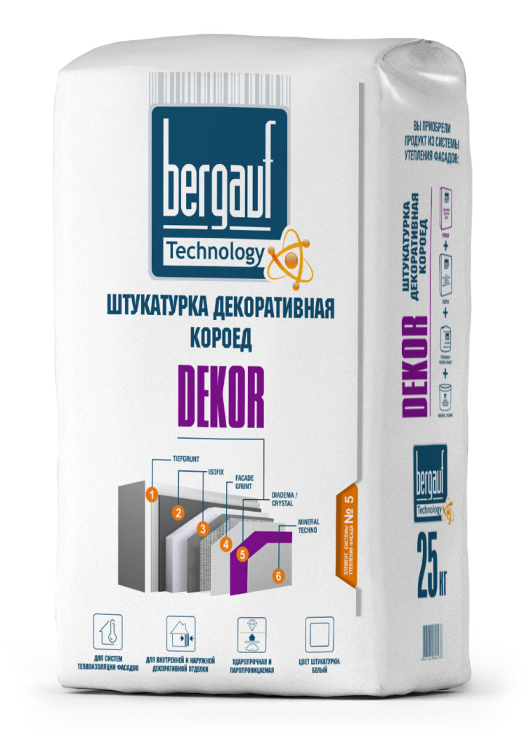 Изображение товара Декоративная штукатурка Bergauf Dekor Короед 2.5 мм для фасадов и интерьера