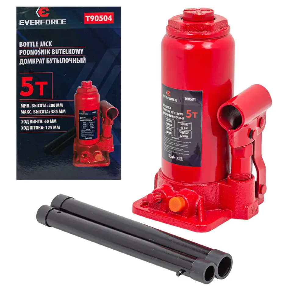 Изображение товара Домкрат бутылочный механический Everforce EF-T90504 до 5 т, 200-385 мм Изображение товара Домкрат бутылочный механический Everforce EF-T90504 до 5 т, 200-385 мм