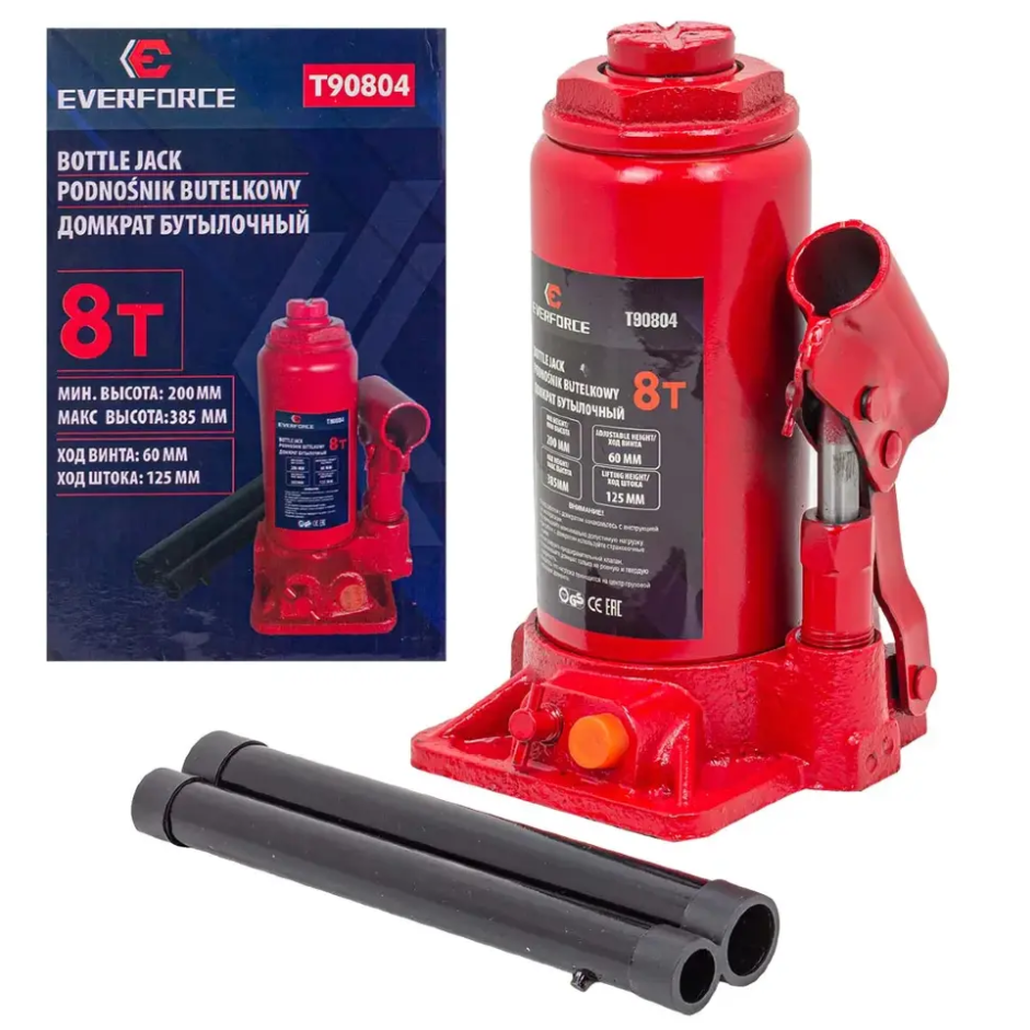 Изображение товара Домкрат бутылочный механический Everforce EF-T90804 до 8 т, 200-385 мм