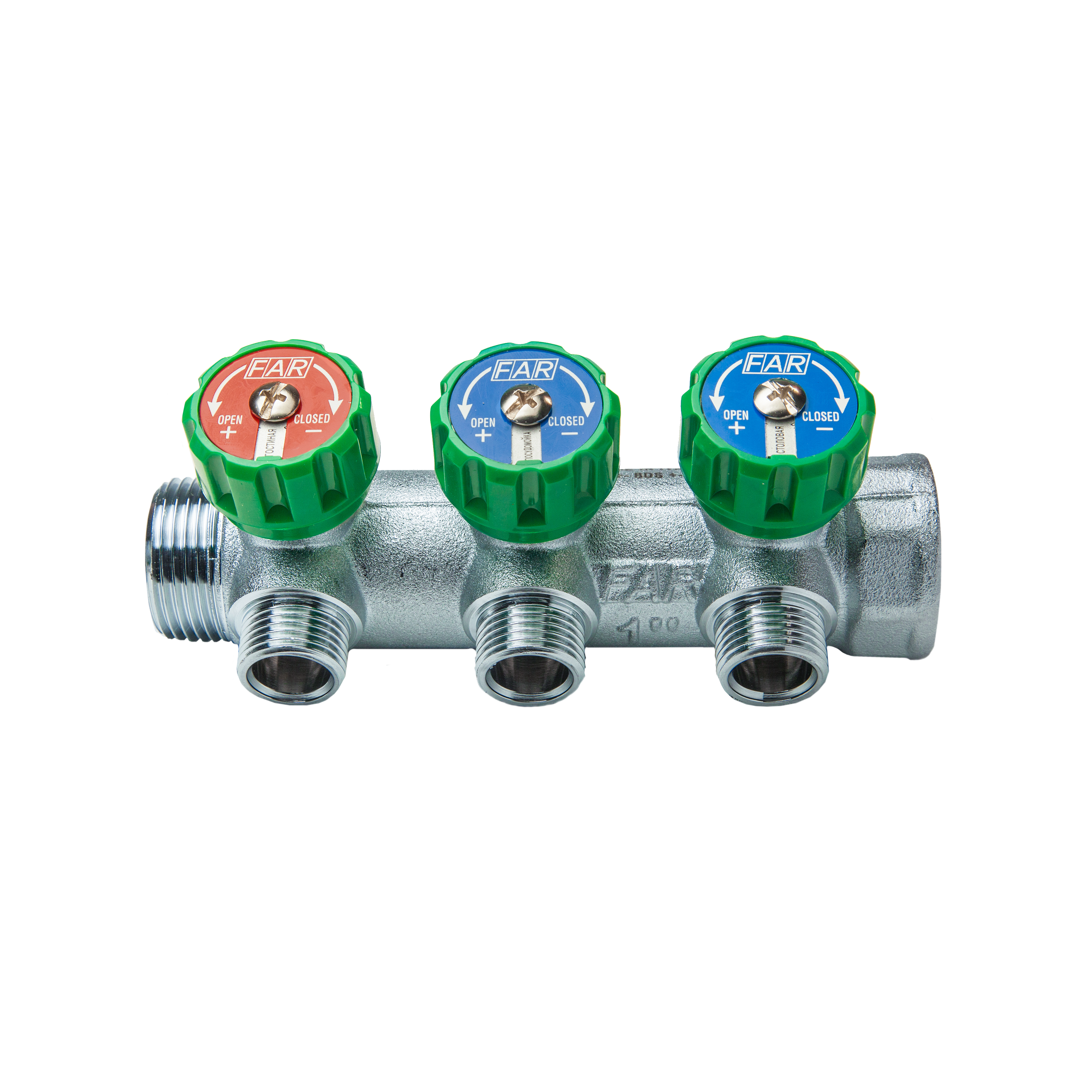 Коллектор распределительный FAR FK 3822 112UN 1"x1/2" евроконус 3 выхода латунь