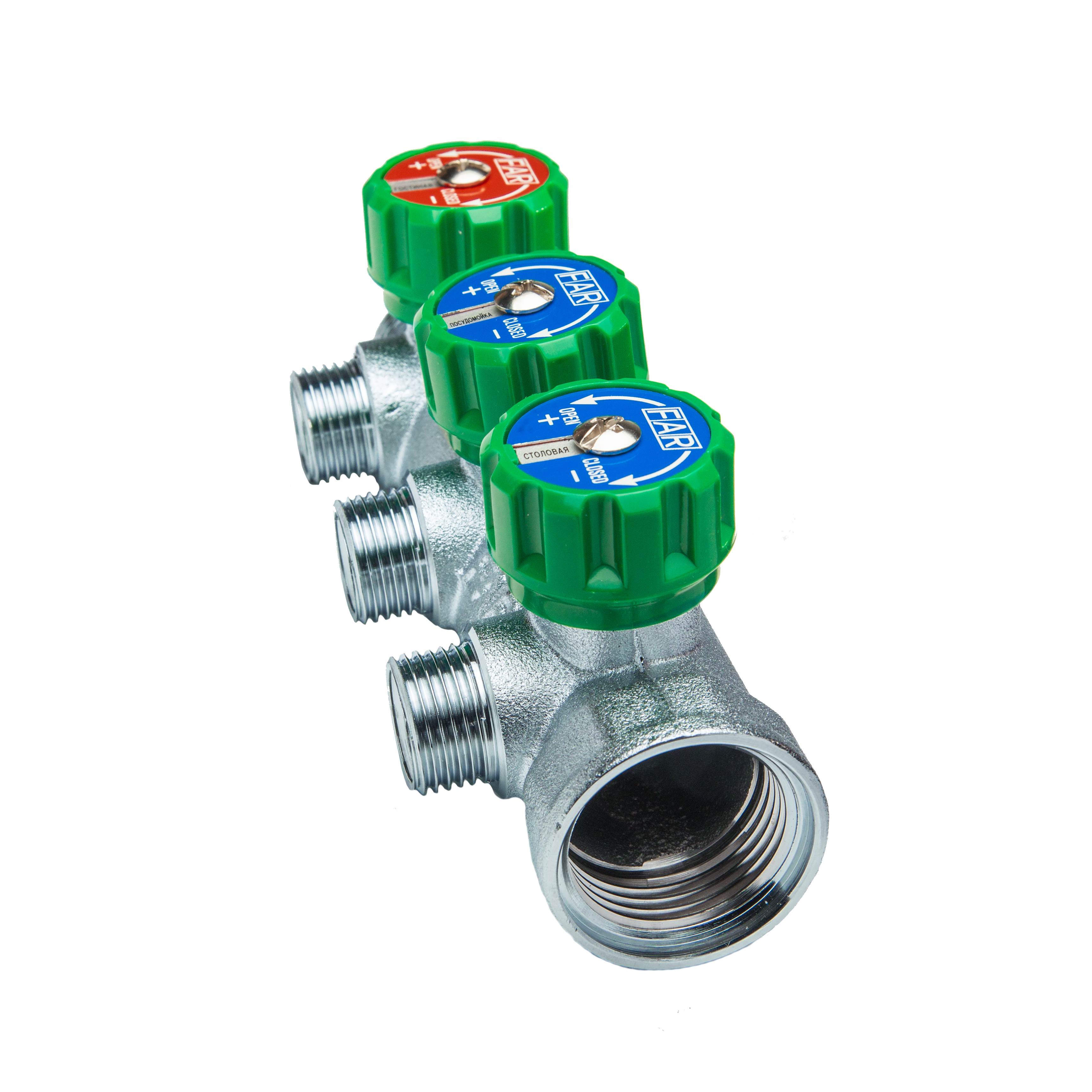 Коллектор распределительный FAR FK 3822 112UN 1"x1/2" евроконус 3 выхода латунь - 3