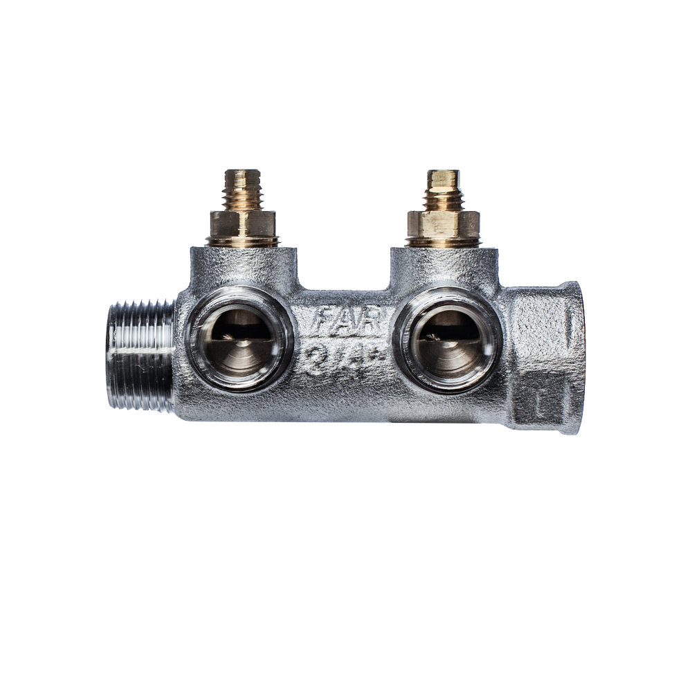 Коллектор распределительный FAR FK 3821 3412UN 3/4x1/2" евроконус 2 выхода латунь - 3