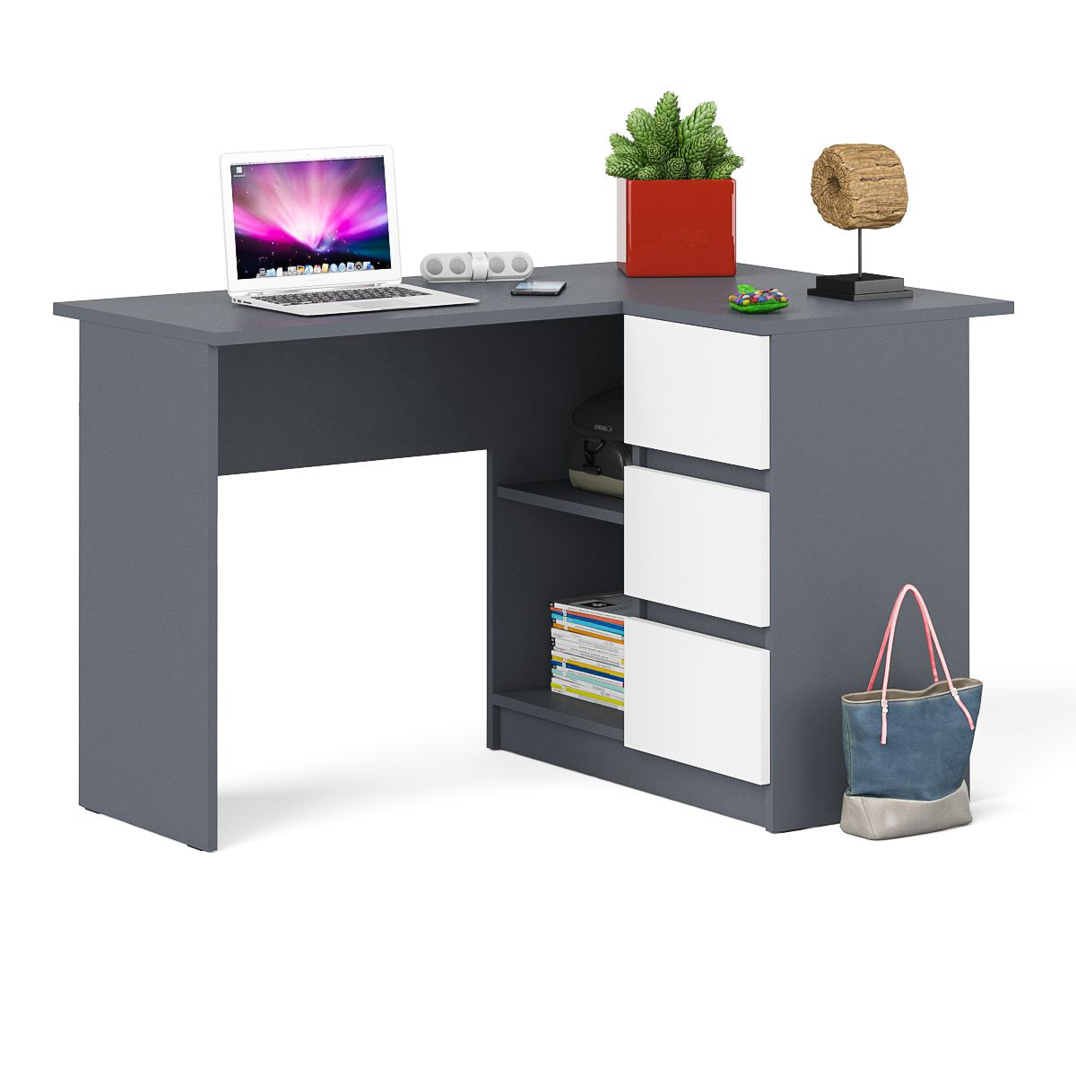 Изображение товара Стол компьютерный угловой СВК Мори МС-16 правый 124x77x85 см ЛДСП цвет белый/графит