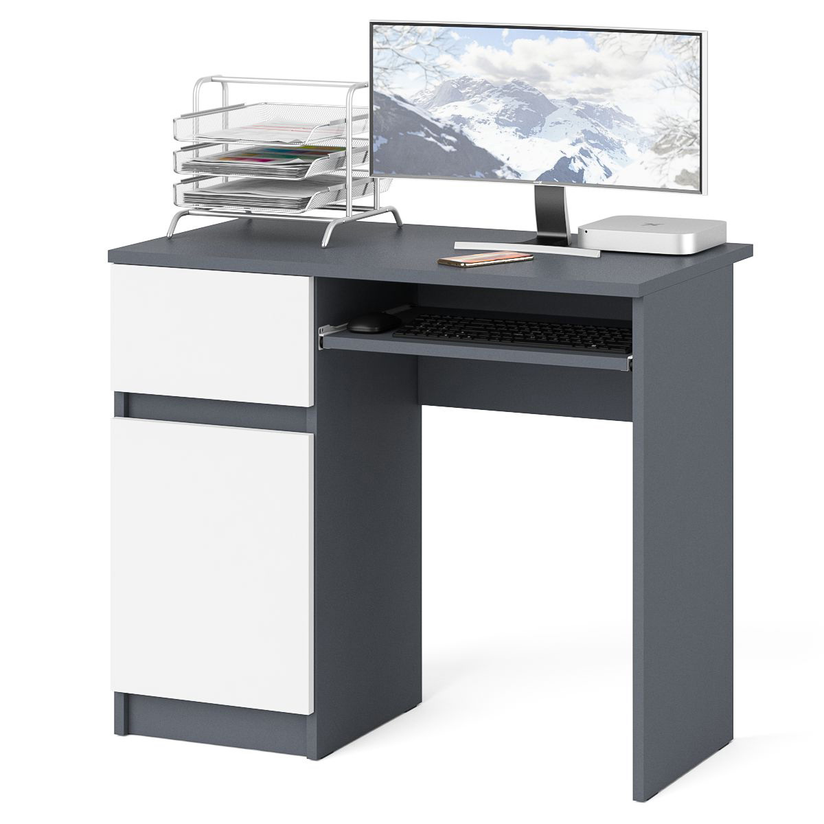 Изображение товара Компьютерный офисный стол Мори МС-1 левый 90x77x50 см ЛДСП Белый Графит