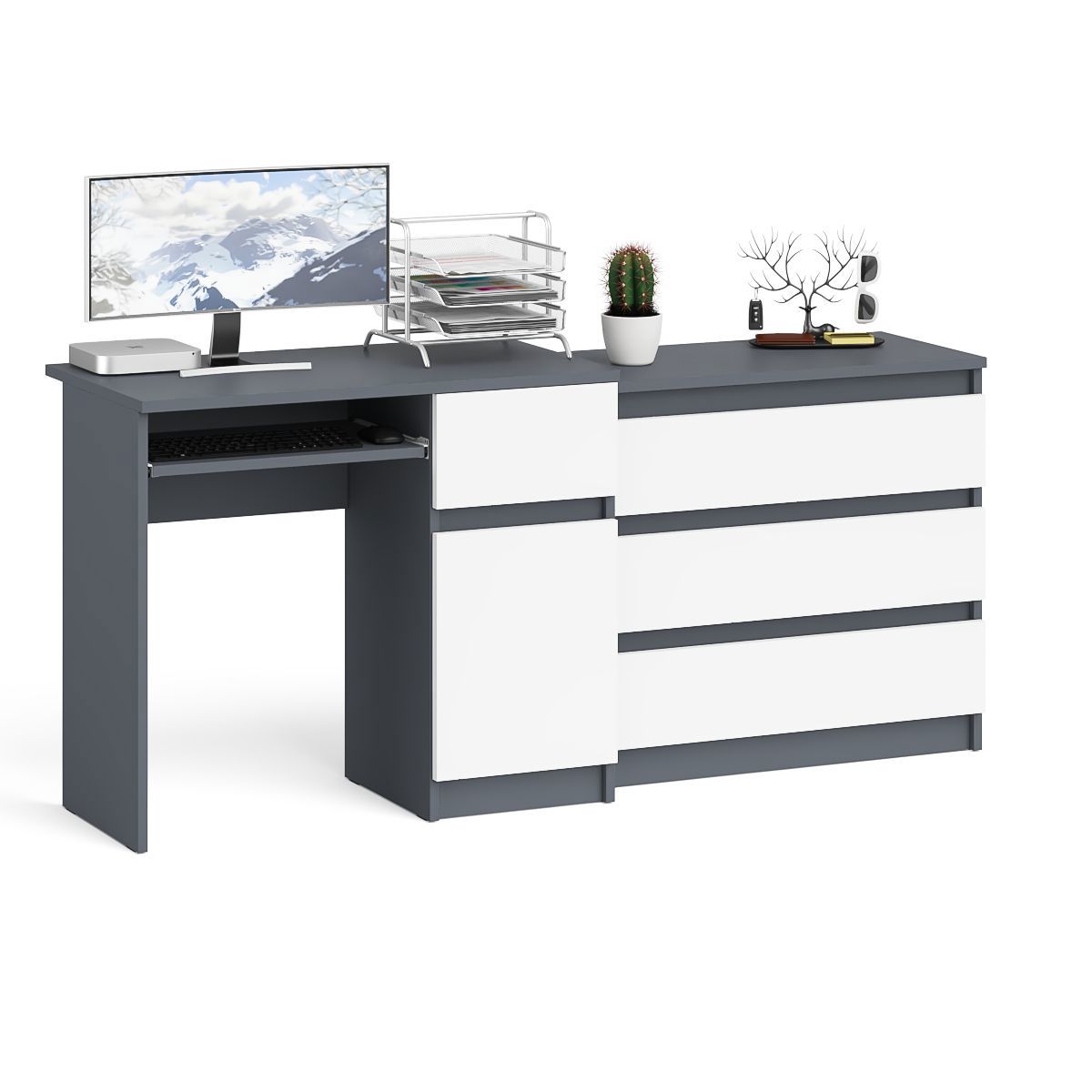 Изображение товара Компьютерный стол с комодом Мори МС-1 правый белый графит современная мебель для офиса