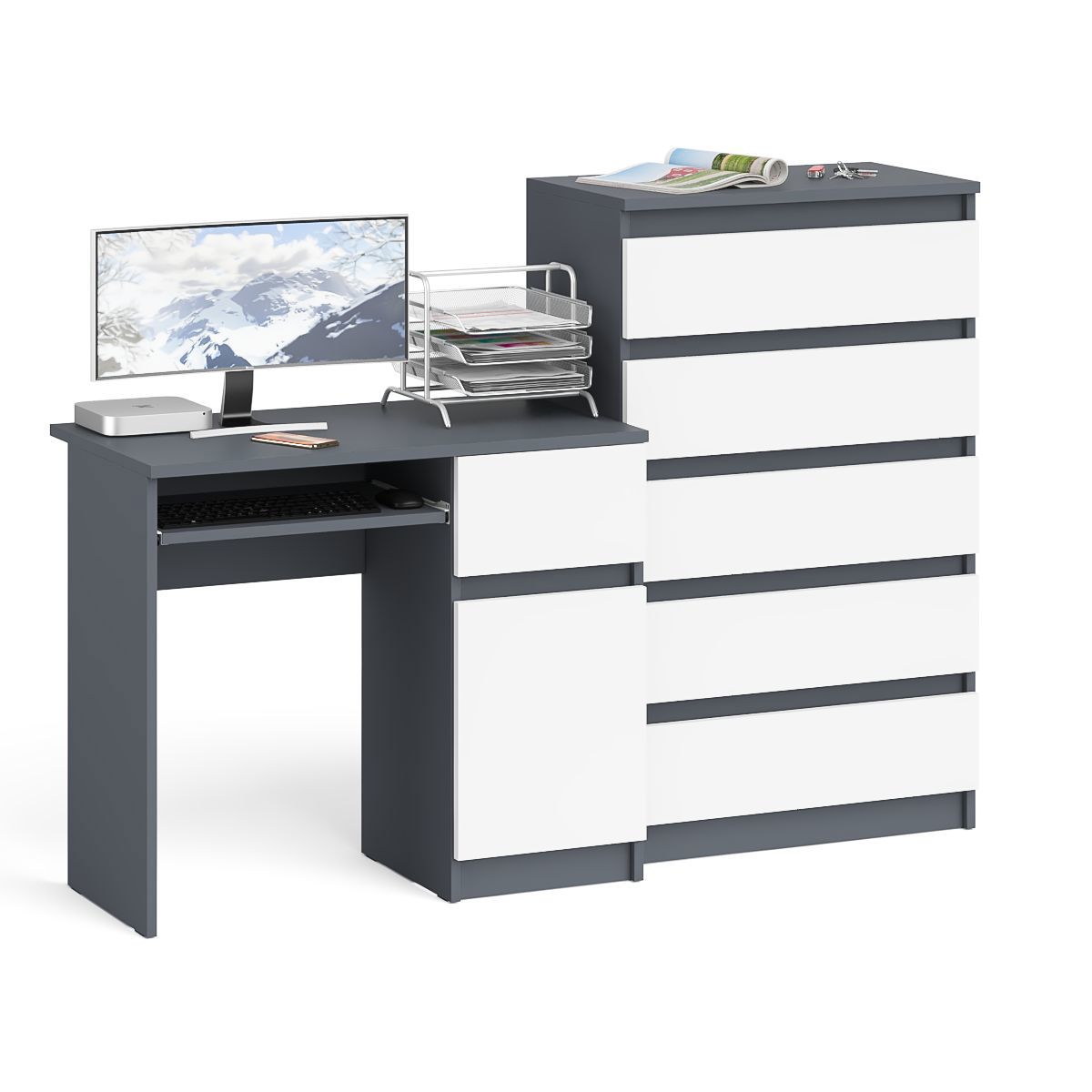 Изображение товара Компьютерный стол с комодом СВК Мори МС-1 белый/графит