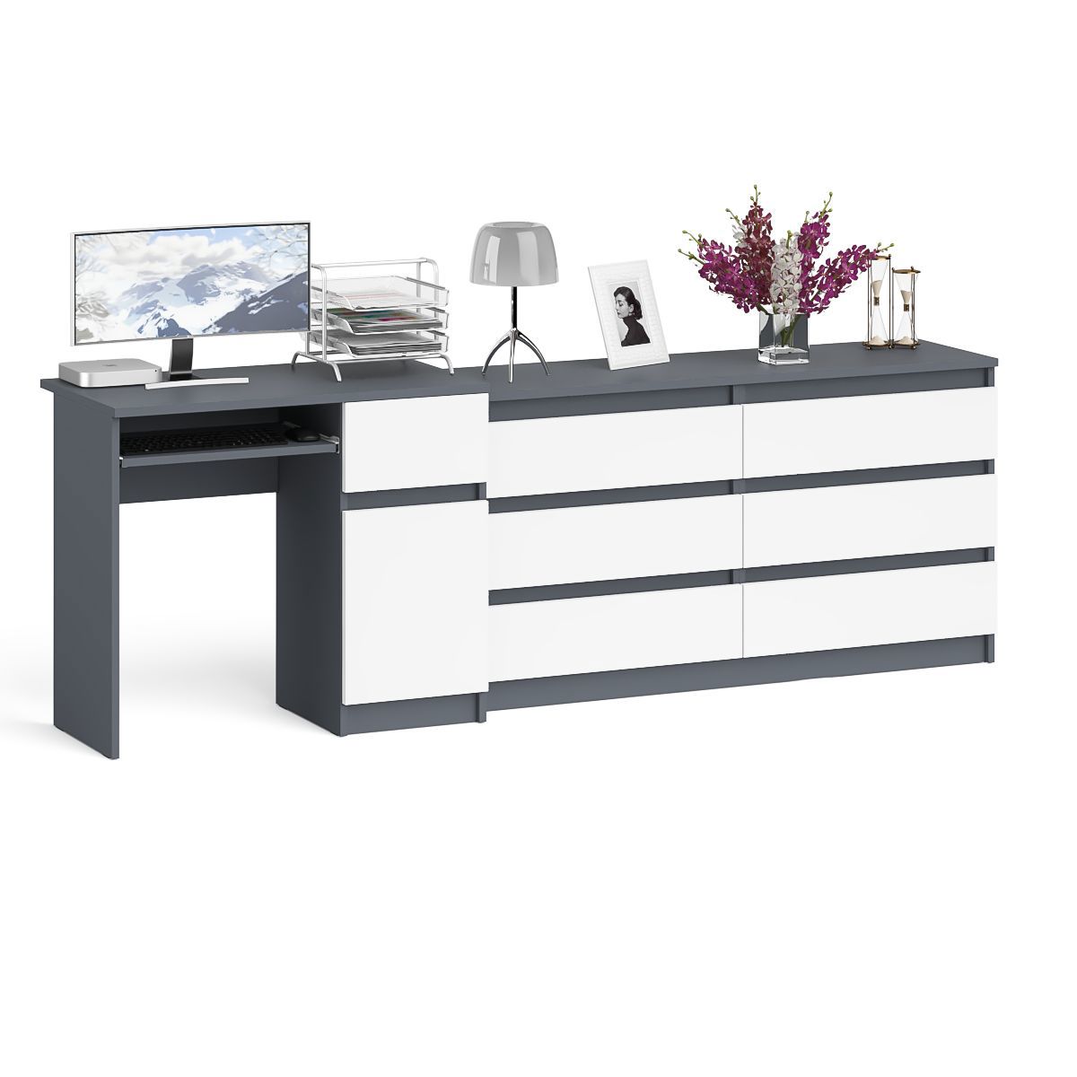 Изображение товара Комплект офисной мебели стол и комод Мори МС-1 и МК1380.6 белый графит
