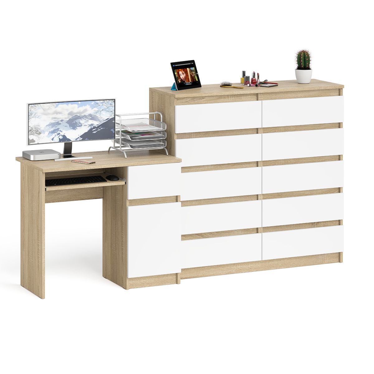 Изображение товара Комплект офисной мебели стол и комод Мори МС-1 и МК1200.10 белый дуб сонома