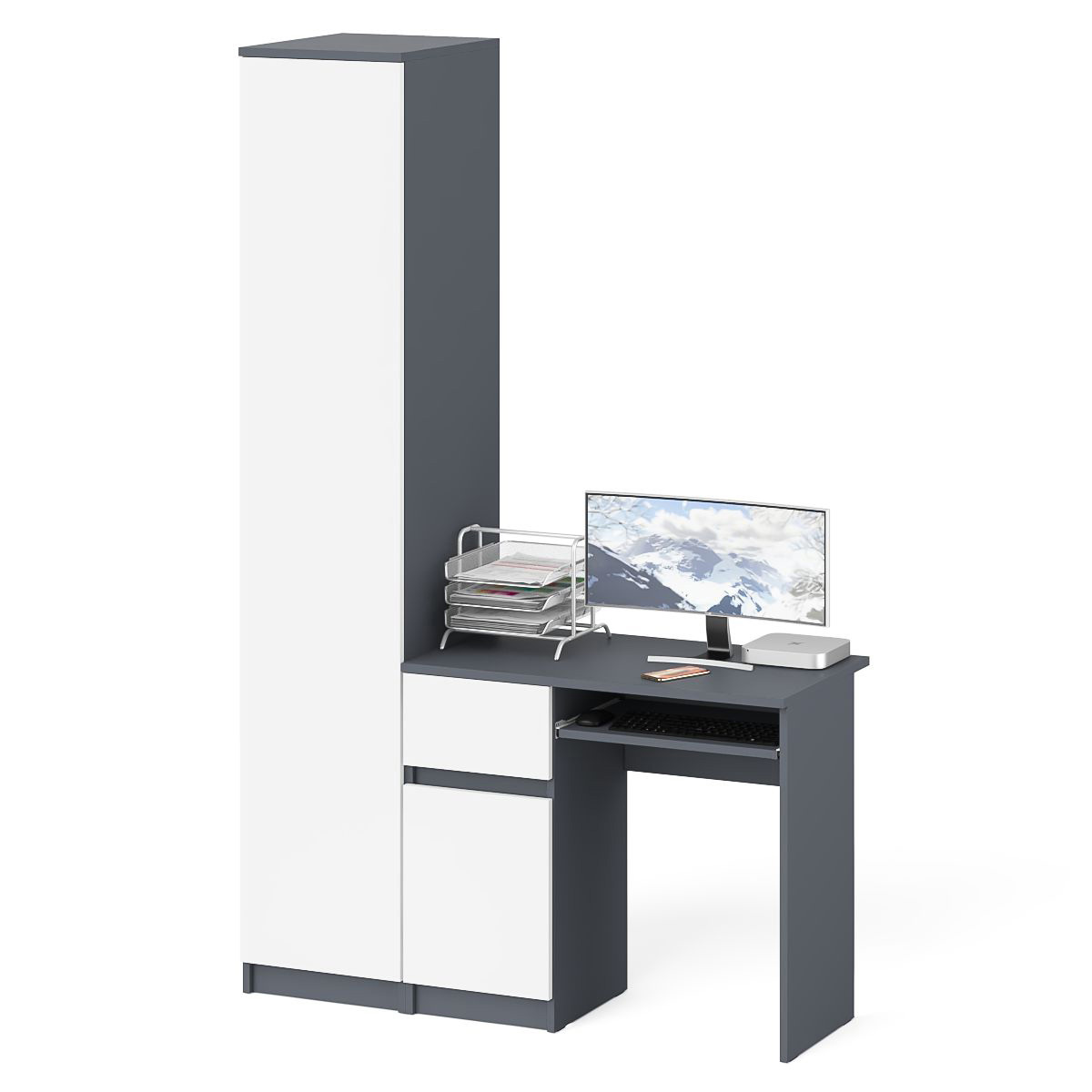 Изображение товара Компьютерный стол с пеналом Мори МС-1 левый серый графит российская мебель
