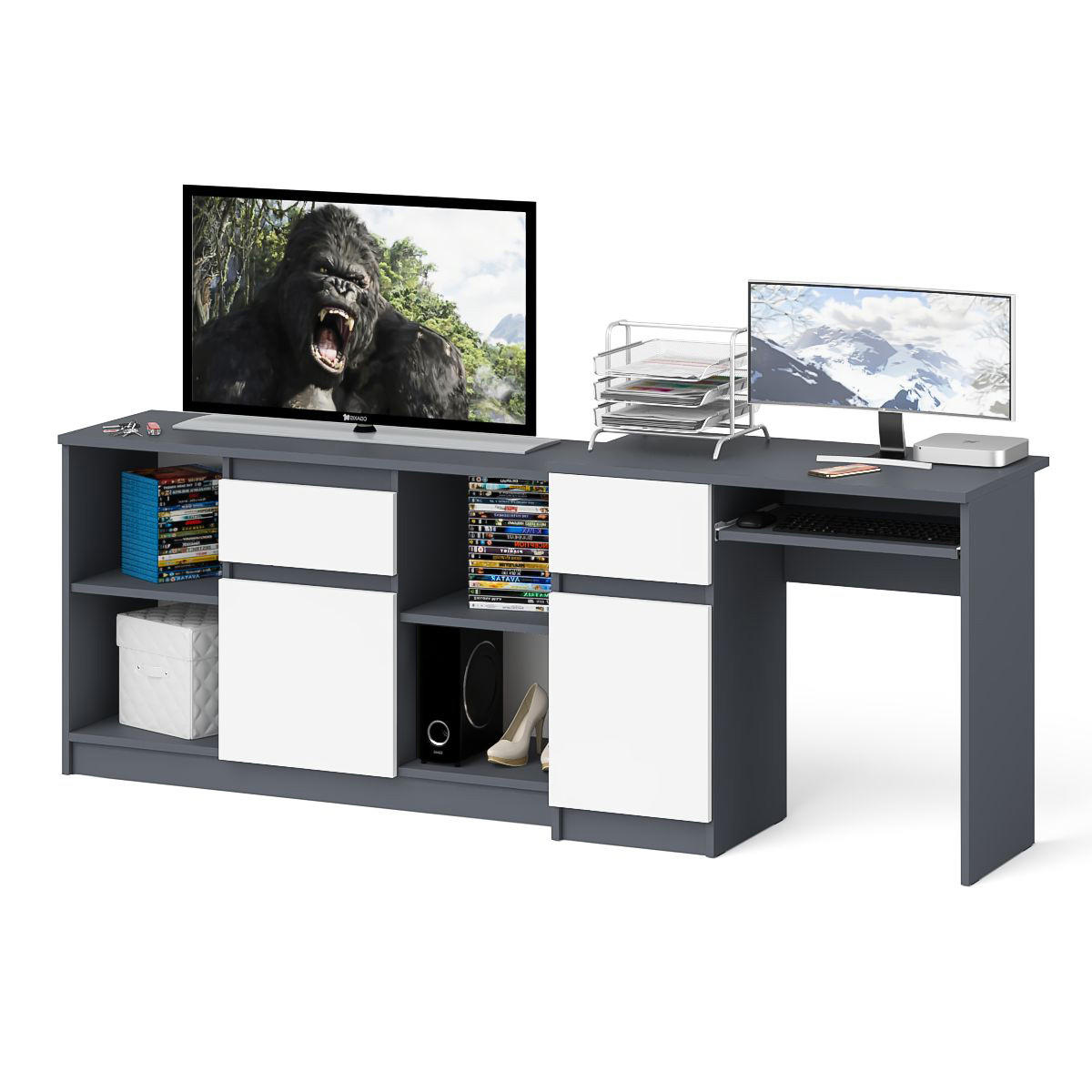 Изображение товара Стол компьютерный Мори МС-1 левый с тумбой 1204 белый/графит