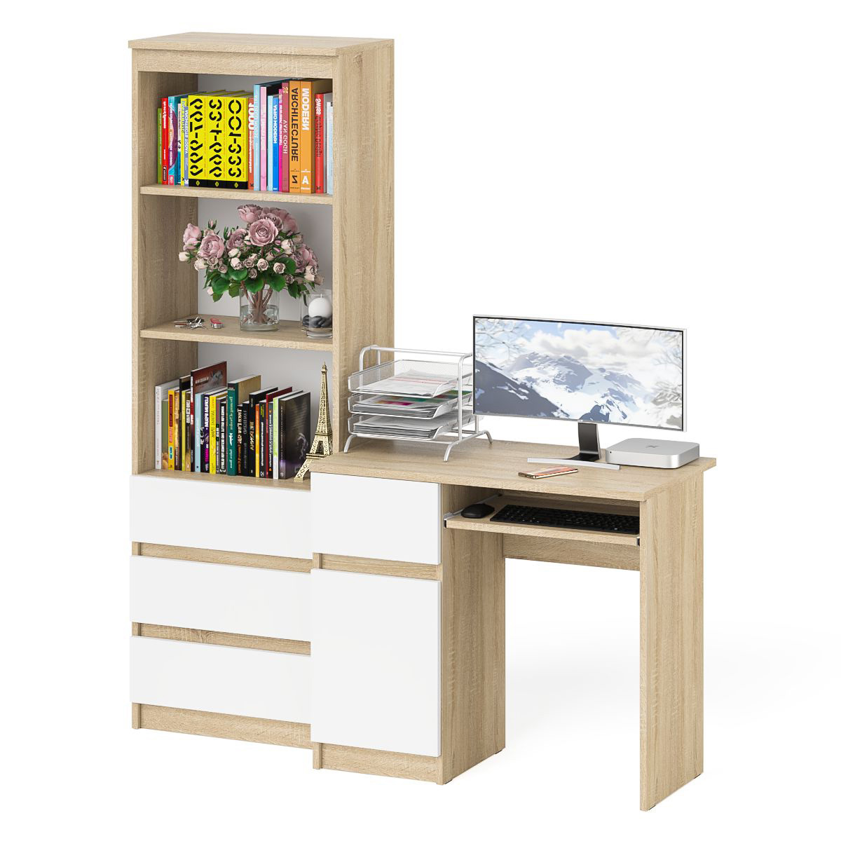 Изображение товара Комплект компьютерной мебели Мори МС-1 левый со стеллажом МСТ600