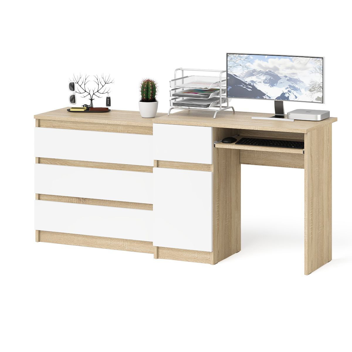 Изображение товара Стол компьютерный с комодом СВК Мори МС-1 левый 170x77x50 см ЛДСП цвет белый/дуб сонома