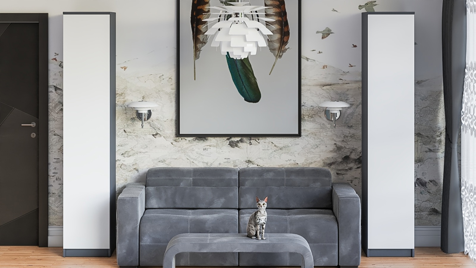 Изображение товара Шкаф распашной Свк Мори с 1 дверью 40x210x50 см ЛДСП цвет графит/белый