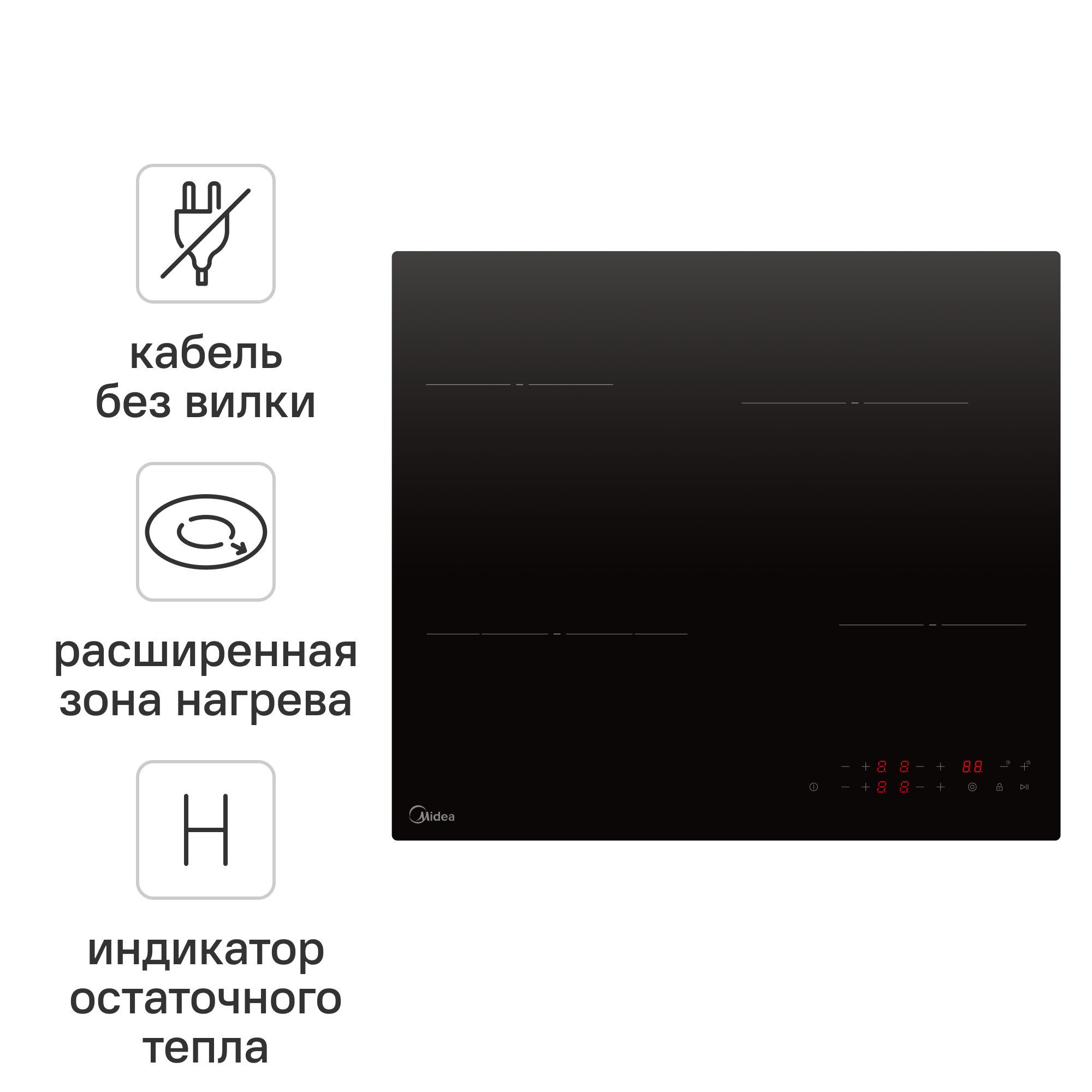 Изображение товара Электрическая варочная панель Midea MCH64302 4 конфорки стеклокерамика сенсорное управление черная