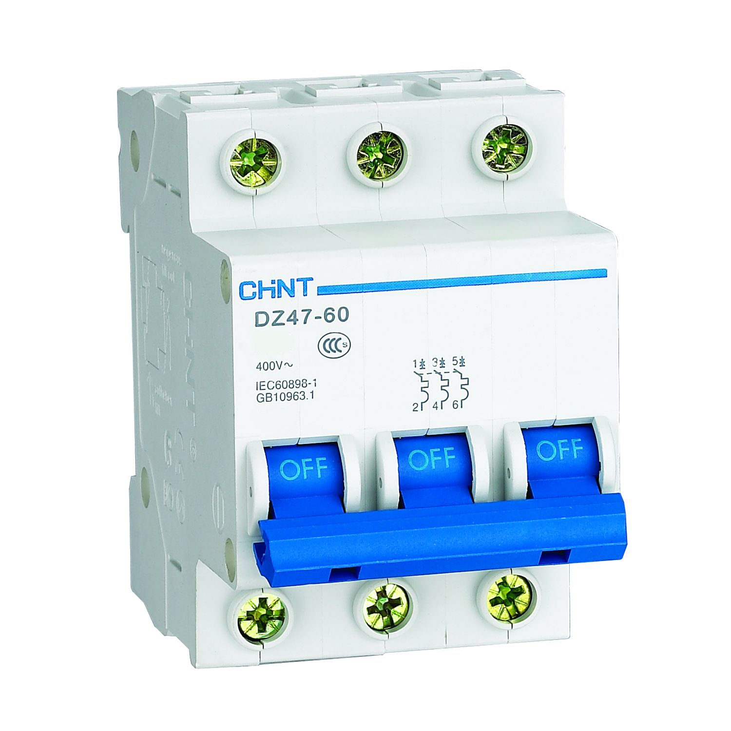 Изображение товара Автоматический выключатель Chint DZ47 3P C40 А 4.5 кА 188033