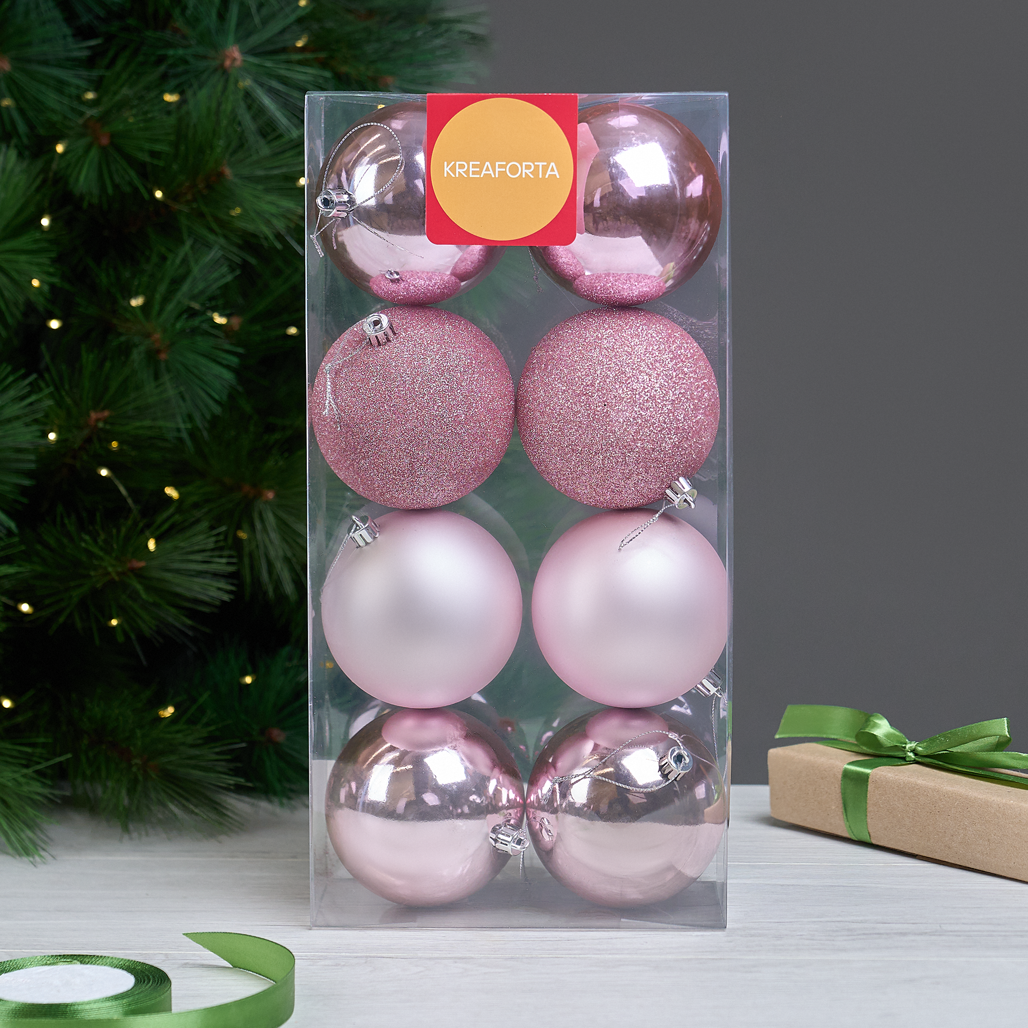 Изображение товара Набор елочных шаров KREAFORTA ø10 см розовый 8 шт.