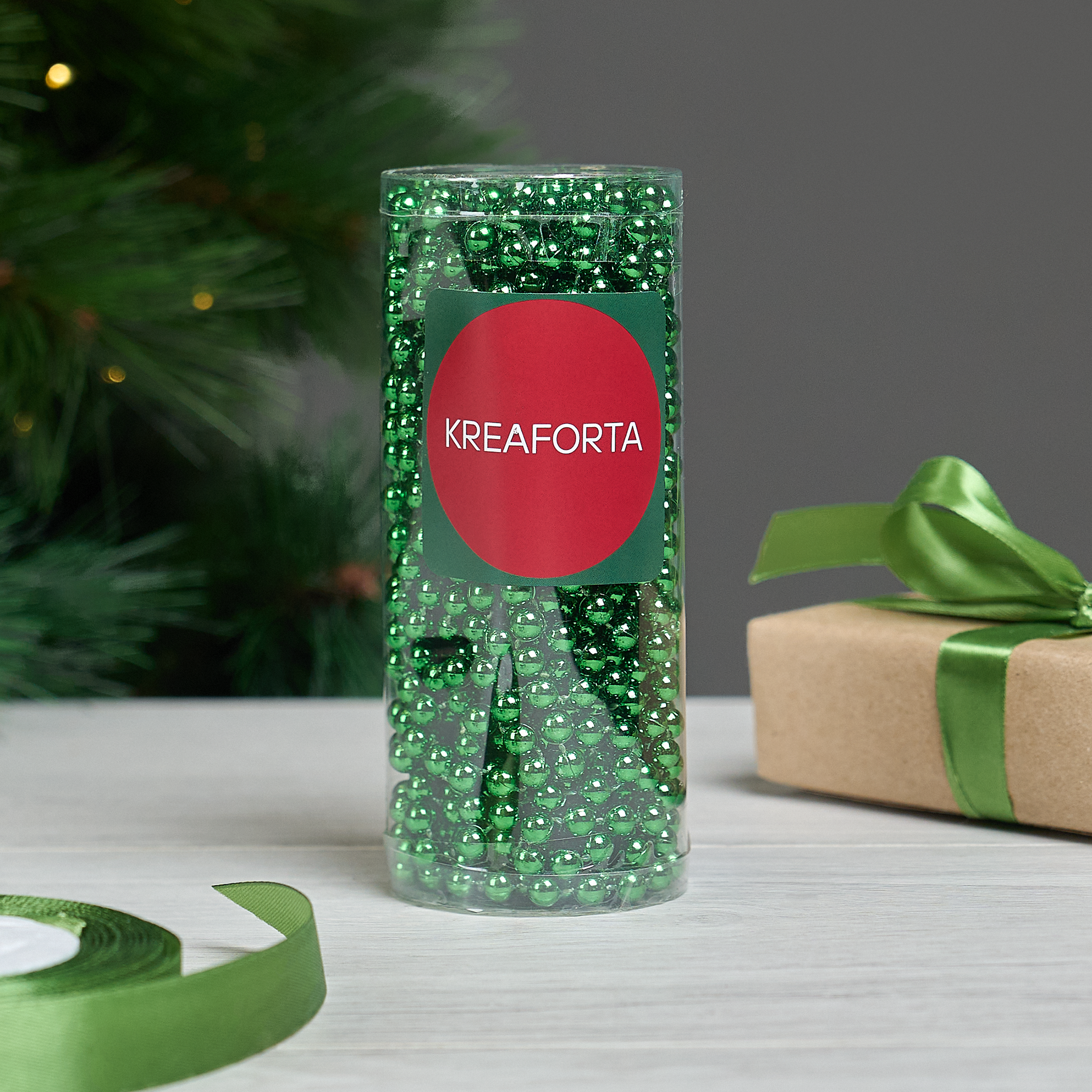 Изображение товара Новогодние бусы KREAFORTA 10 м темно-зеленый для праздничного декора