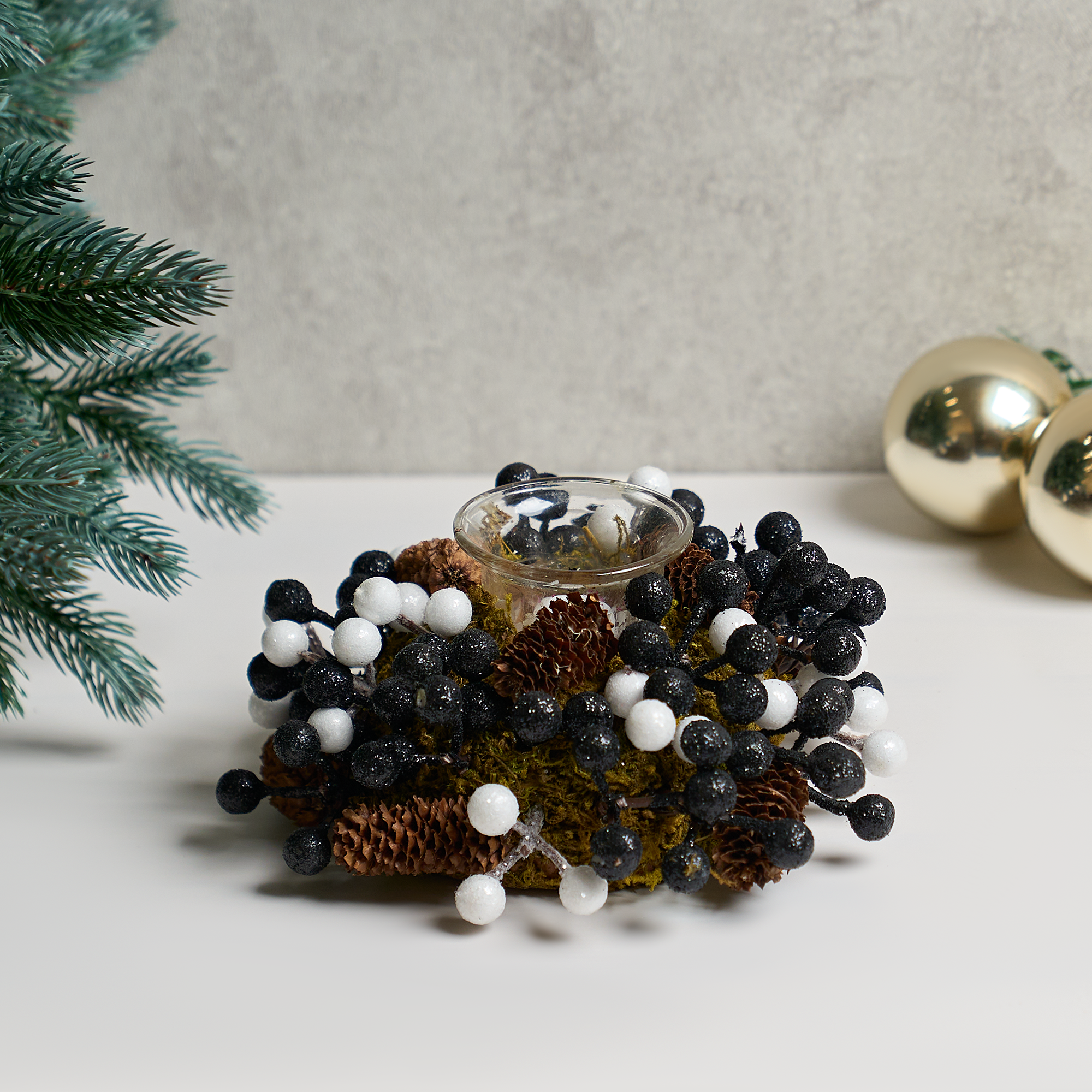 Изображение товара Декоративный подсвечник KREAFORTA Ягоды 18 см черный современный стеклянный