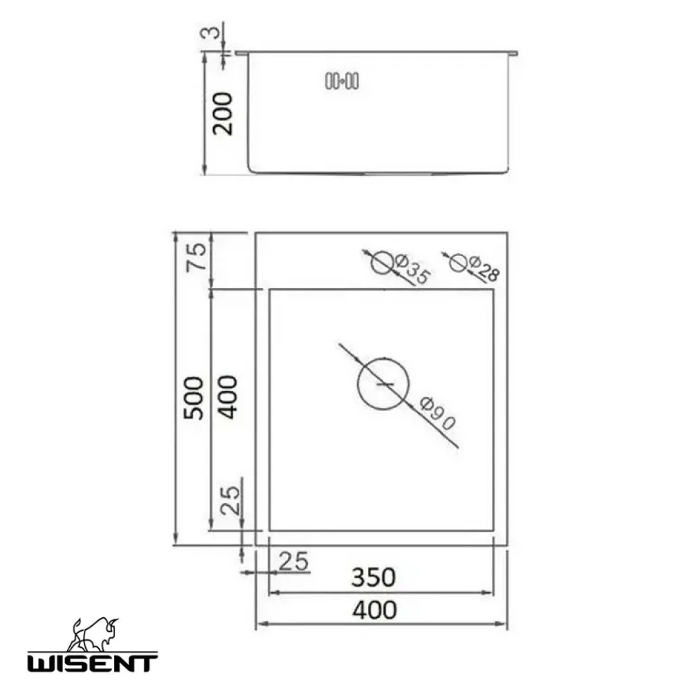 Изображение товара Мойка для кухни Glyph 50x40 см с сатиновым покрытием и комплектом